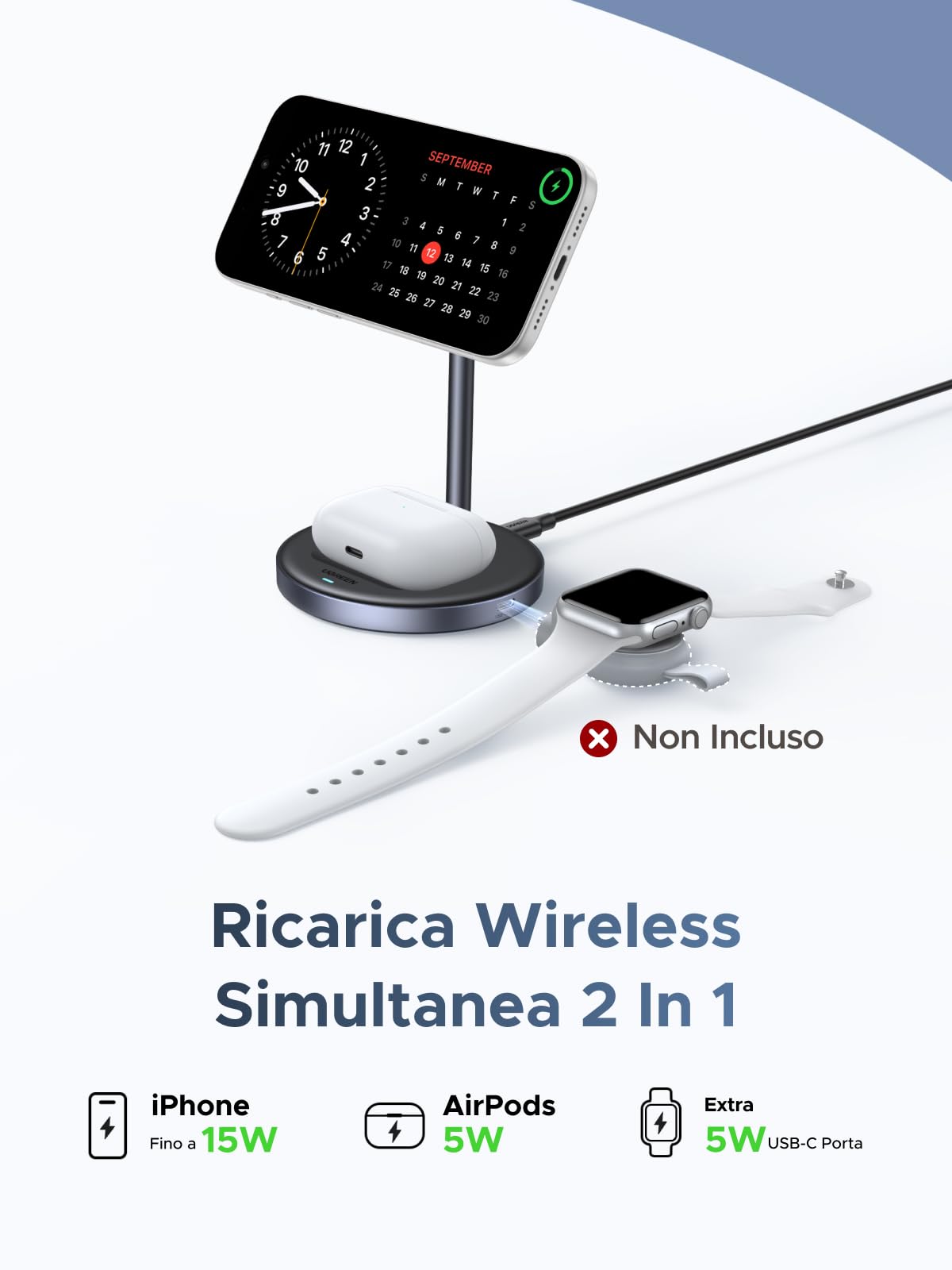 ugreen-zapix-2-in-1-caricatore-wireless-magnetico-qi2-15w-per-iphone-airpods image 3