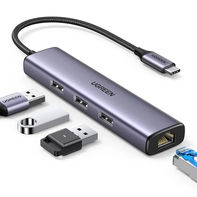 ugreen-hub-usb-c-ethernet-gigabit-4-in-1-con-3-porte-usb-a-usb-3-0-adattatore-la image 1