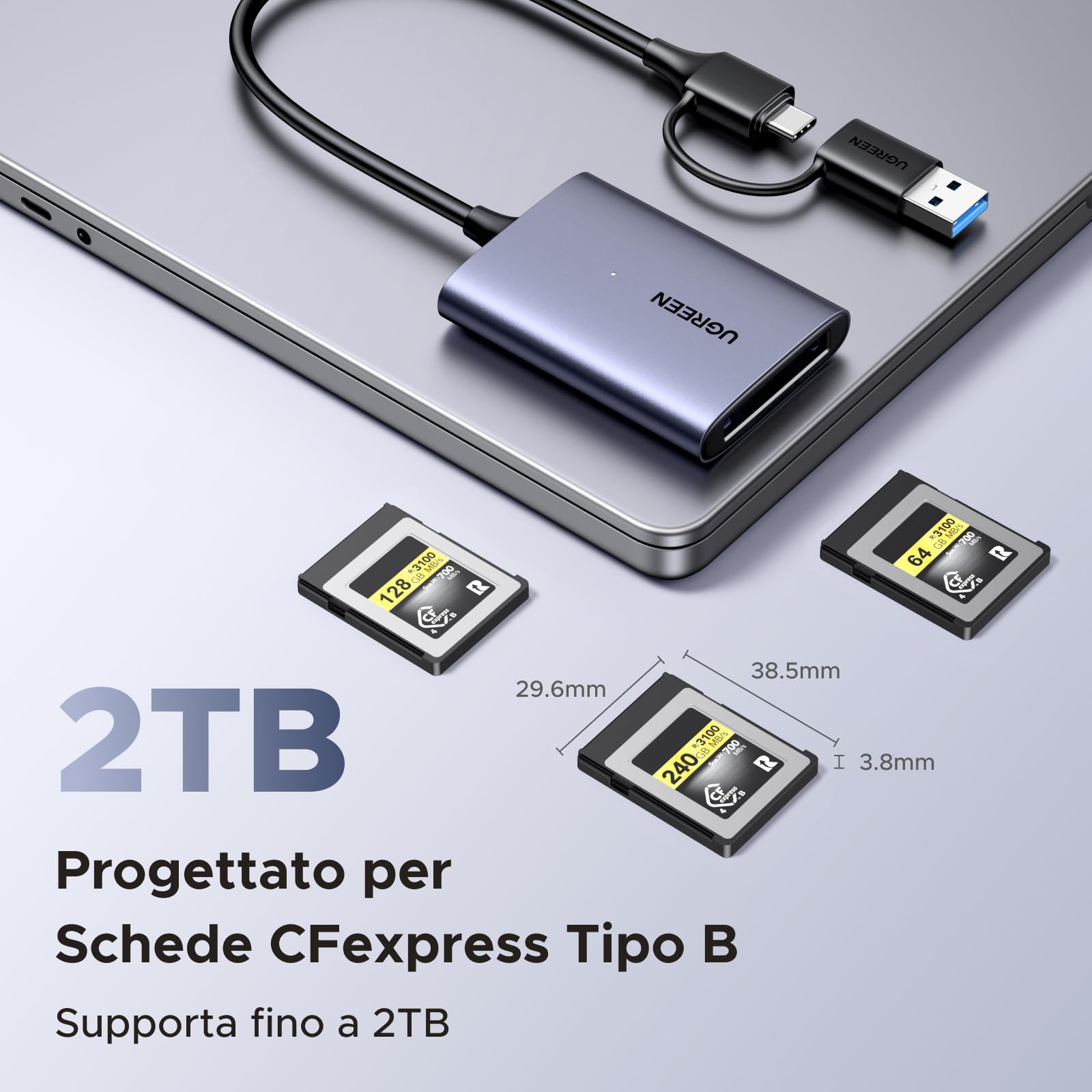 ugreen-lettore-di-schede-cfexpress-type-b-2-in-1-usb-c-usb-a-3-2-gen-2-10gbps-le image 2