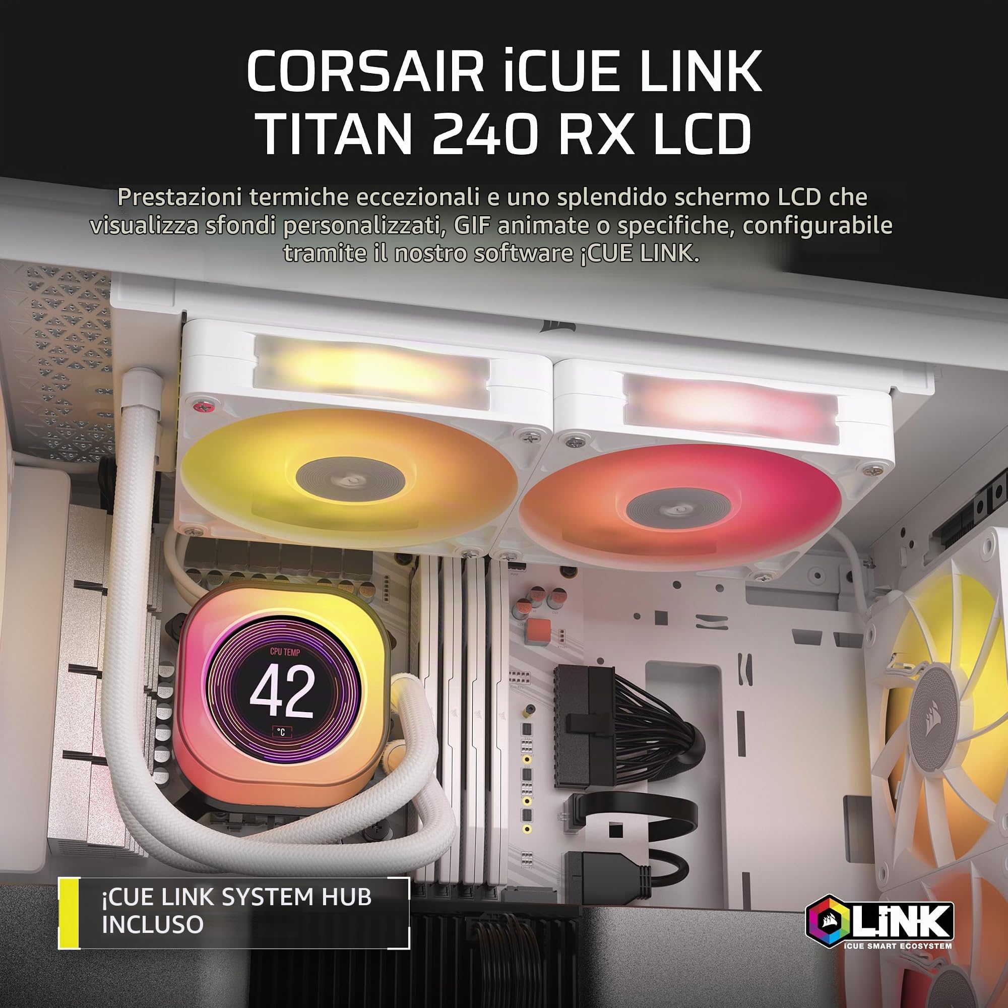 corsair-icue-link-titan-240-rx-lcd-dissipatore-liquido-240-mm-bianco image 2