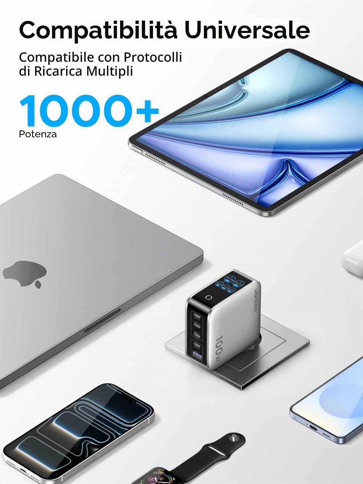 ugreen-nexode-pro-caricatore-usb-c-100w-5-porte-gan-con-schermo-tft image 8