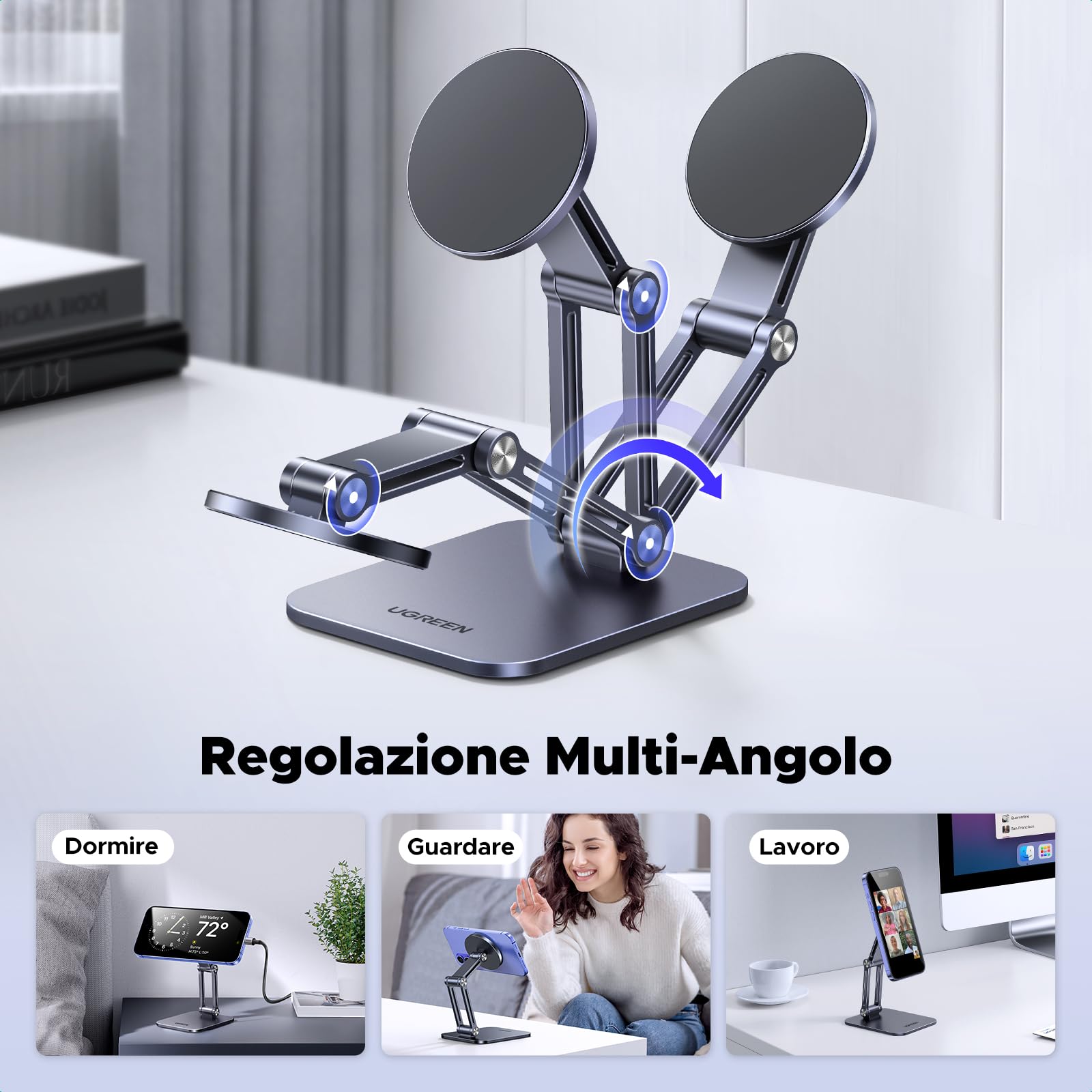 ugreen-supporto-magnetico-magsafe-da-tavolo-pieghevole-in-alluminio-argento image 4