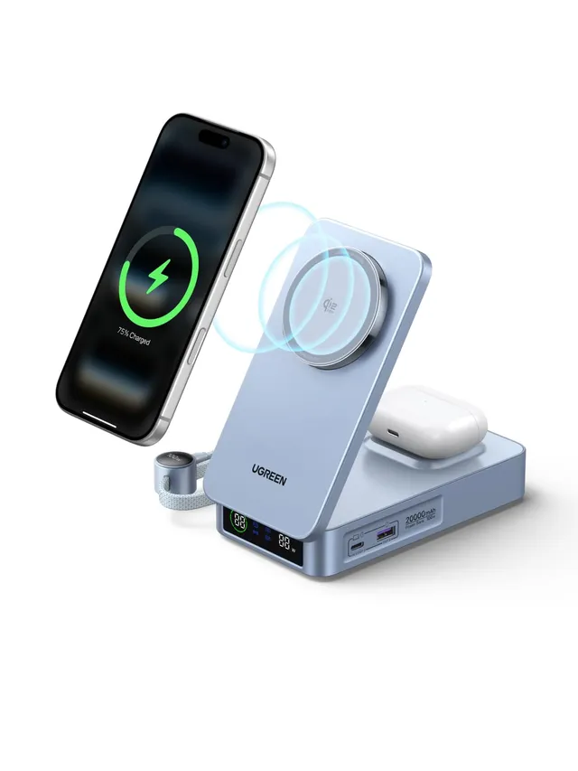 ugreen-magflow-2-in-1-power-bank-magsafe-qi2-25w-20000mah-usb-c-100w-con-display image 1