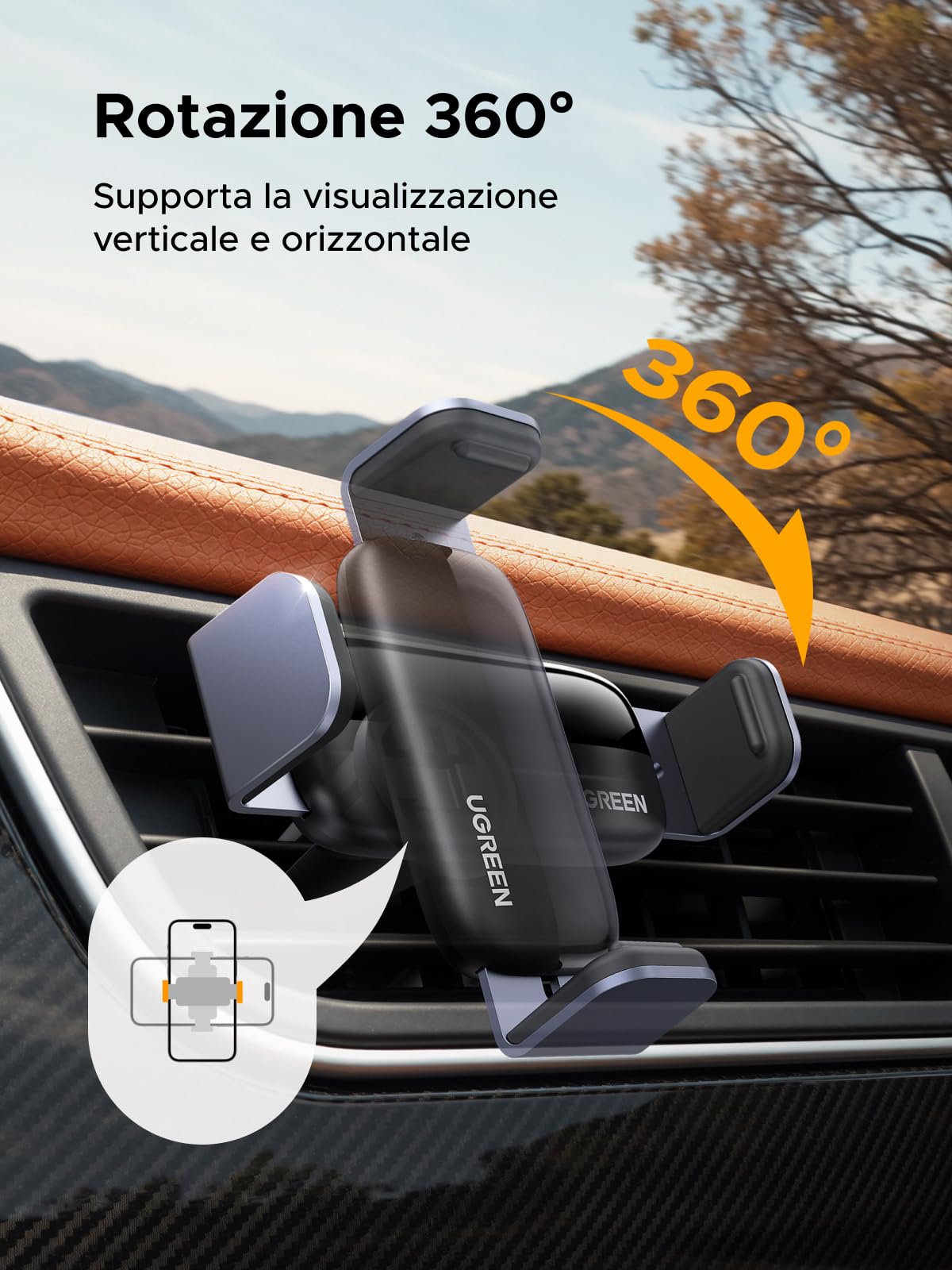 ugreen-supporto-telefono-auto-per-bocchetta-aria-360-4-7-7-12-pollici-nero image 3