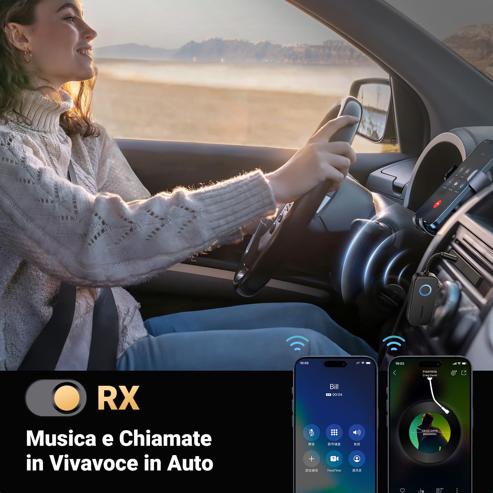 ugreen-trasmettitore-ricevitore-bluetooth-5-3-jack-3-5mm-2-in-1-con-microfono-e- image 5