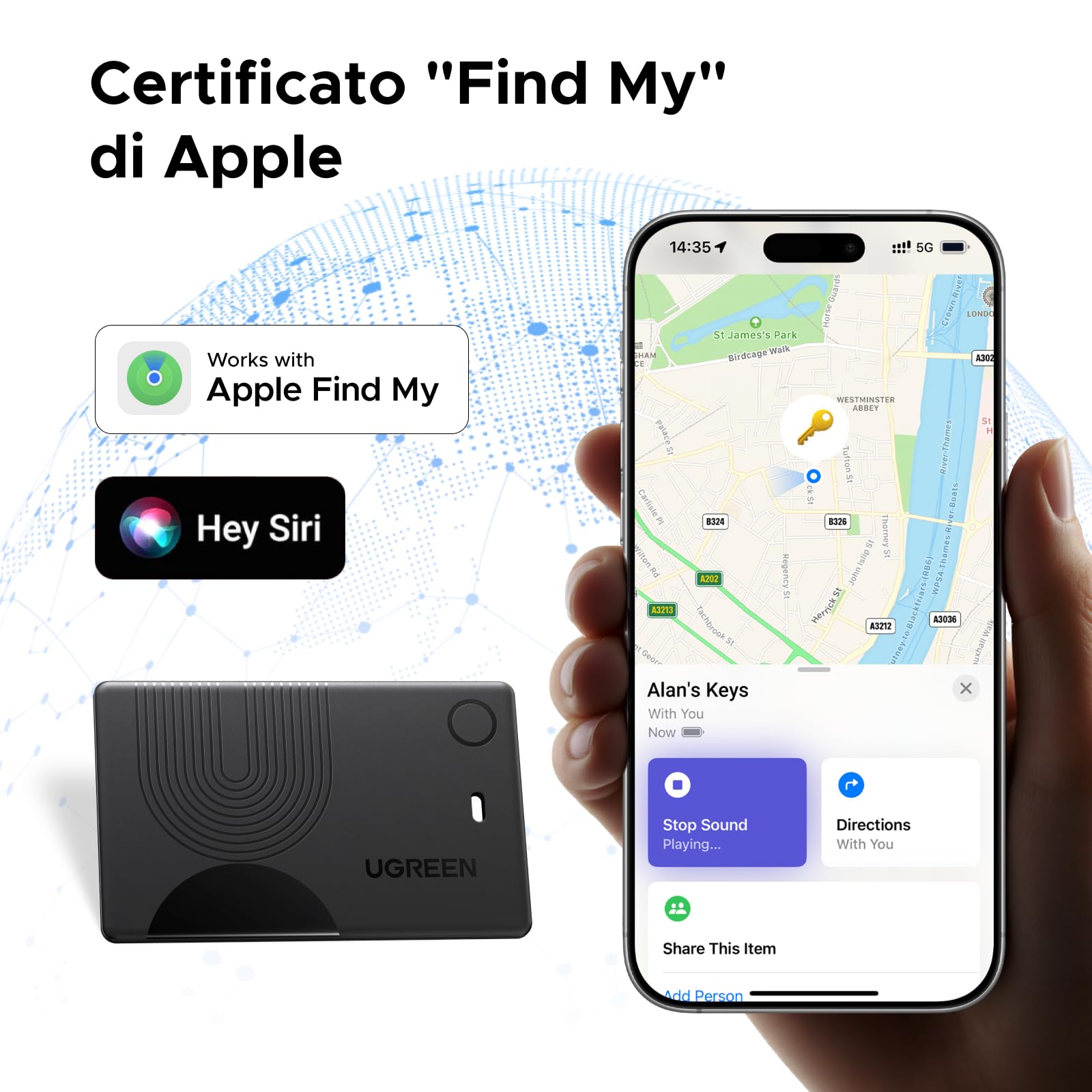 ugreen-finetrack-slim-tracker-bluetooth-portafoglio-apple-find-my-ip68-100db image 2