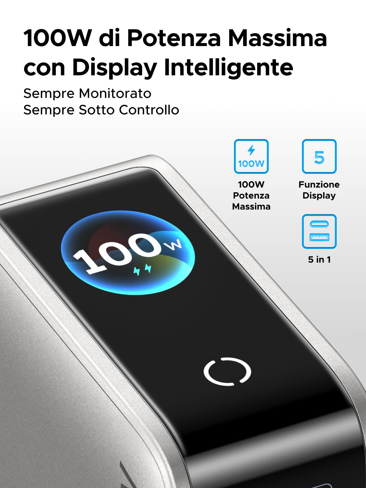 ugreen-nexode-pro-caricatore-usb-c-100w-5-porte-gan-con-schermo-tft image 2