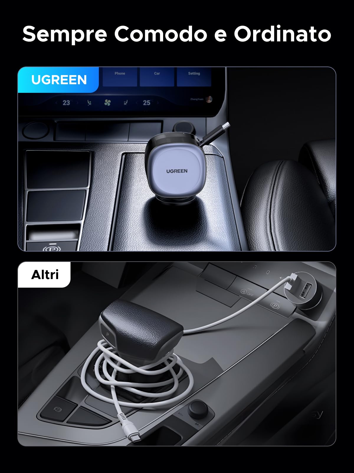 ugreen-caricatore-auto-75w-usb-c-retrattile-3-porte-pd-qc-pps image 8