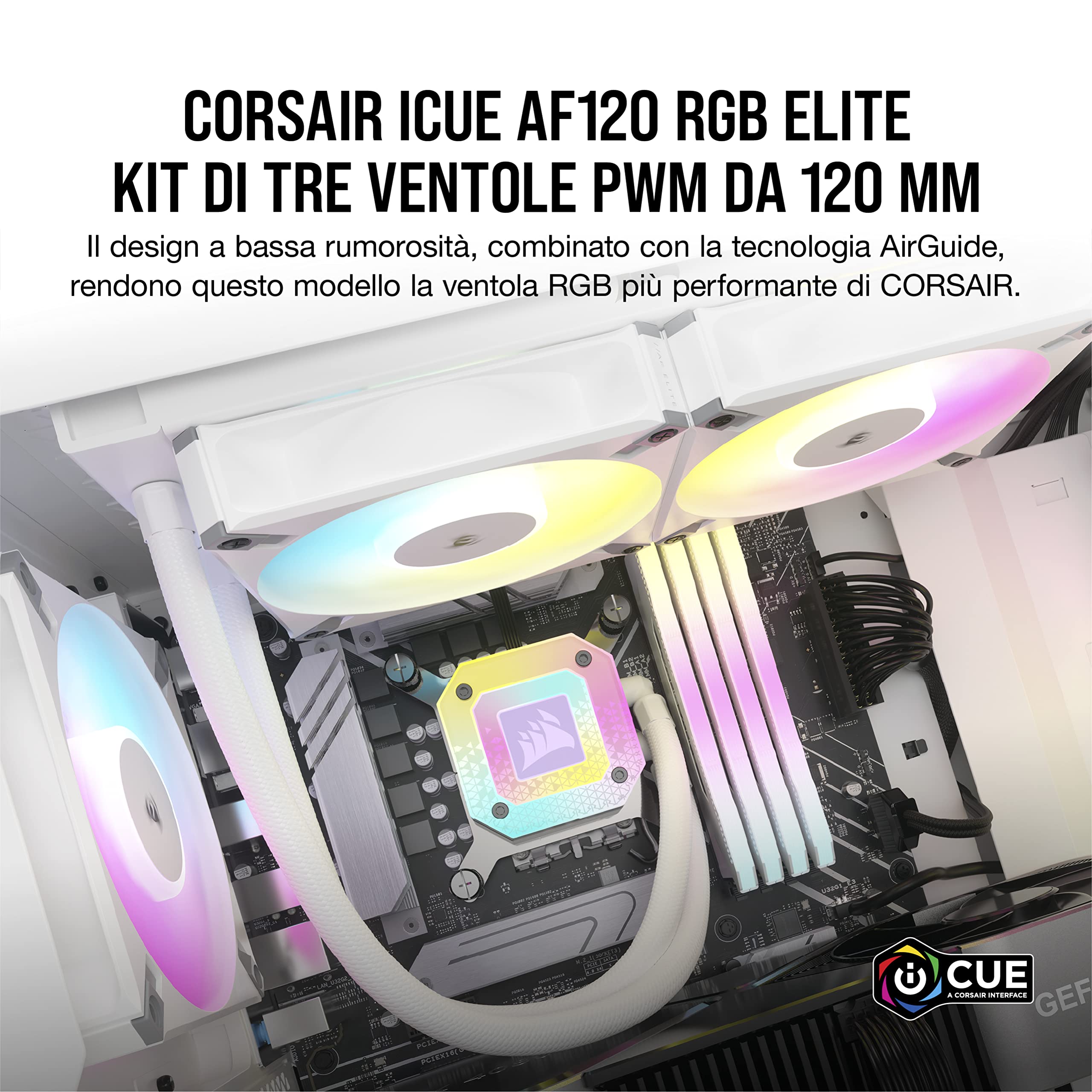 corsair-icue-af120-rgb-elite-kit-3-ventole-pwm-120-mm-bianco-con-controller image 2