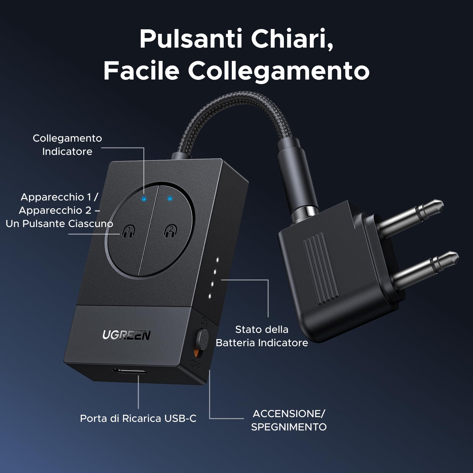 ugreen-trasmettitore-bluetooth-5-4-per-tv-e-aereo-jack-3-5mm-doppio-collegamento image 7
