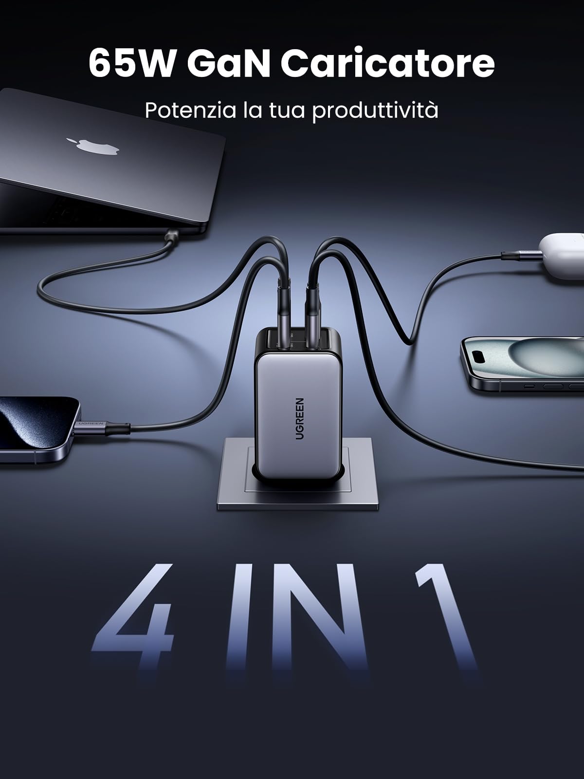 ugreen-nexode-caricatore-gan-65w-a-4-porte-3-usb-c-usb-a-ganinfinity image 2