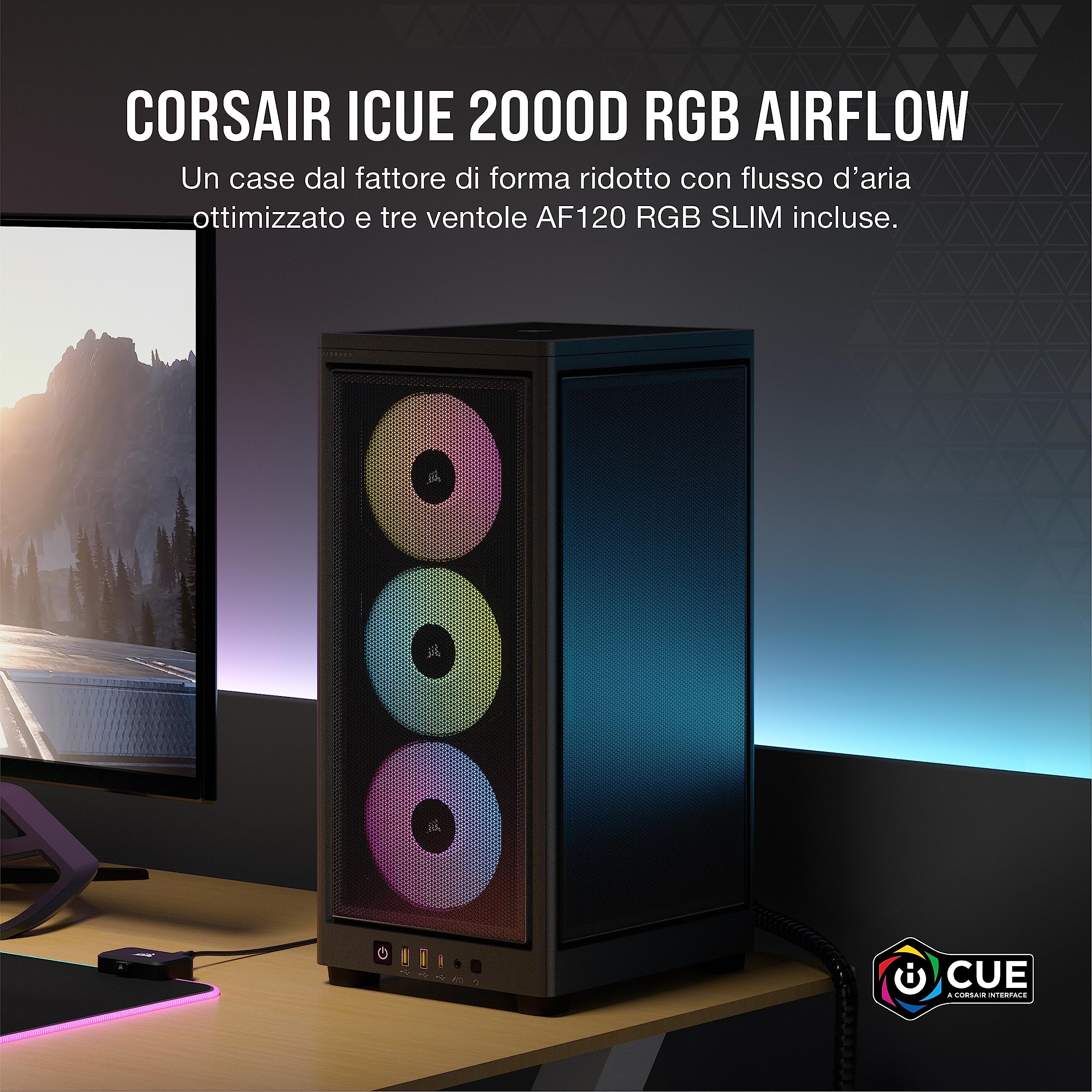 corsair-icue-2000d-rgb-airflow-mini-itx-nero-con-3-ventole-af120-rgb-slim image 2