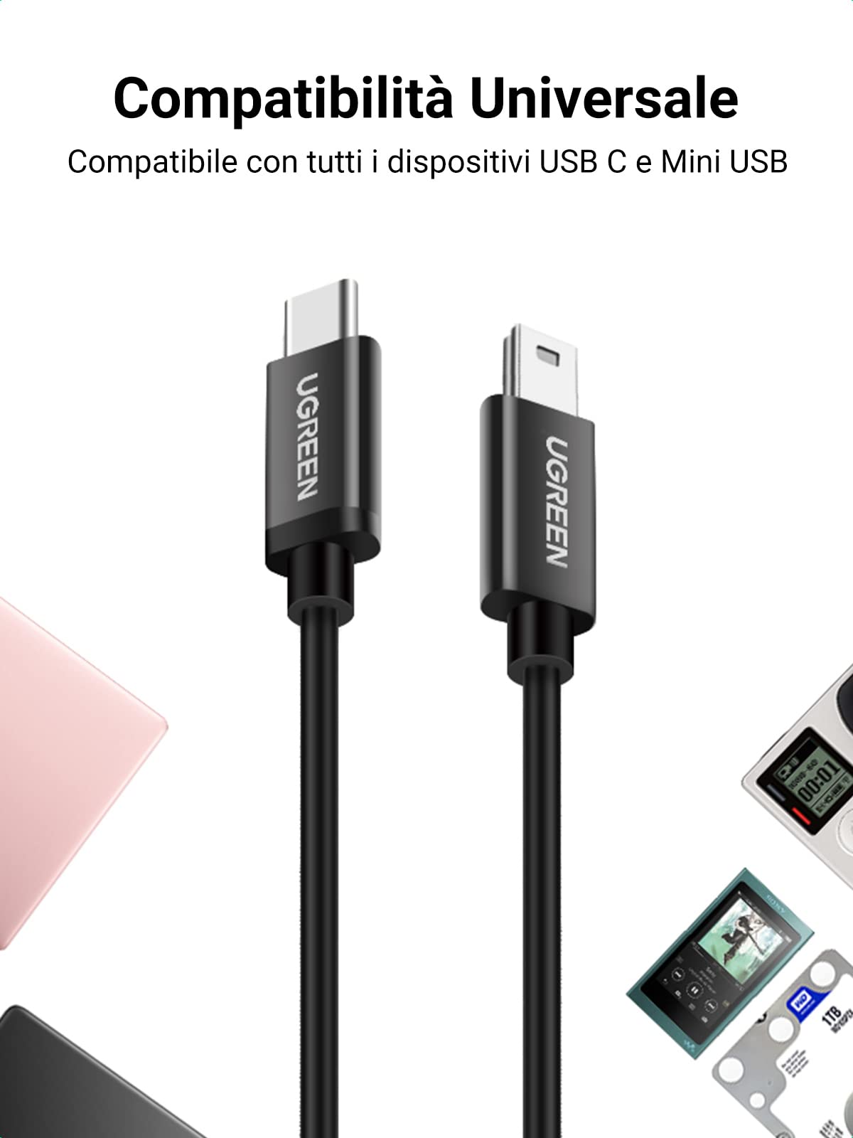 ugreen-cavo-mini-usb-b-a-usb-c-3-1-480mbps-per-hard-disk-e-fotocamere-1m image 3