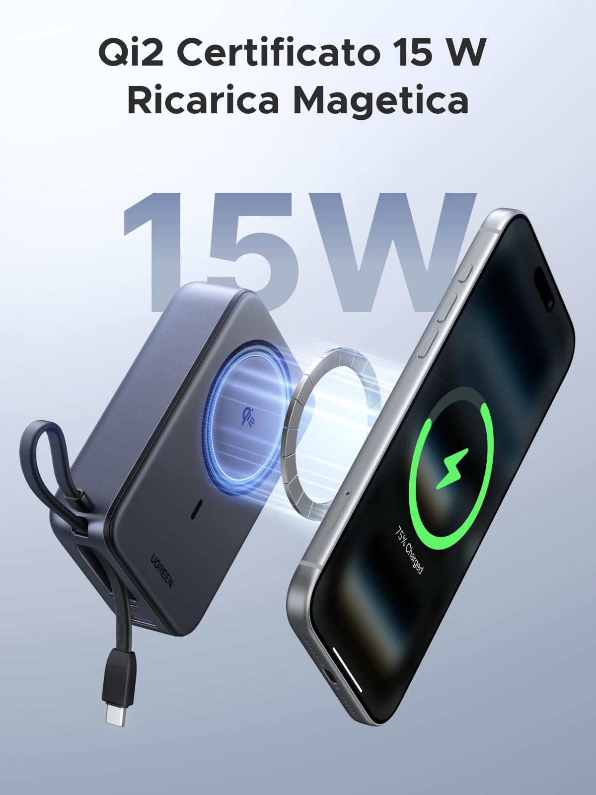 ugreen-zapix-qi2-power-bank-magsafe-20000mah-30w-con-cavo-usb-c image 2
