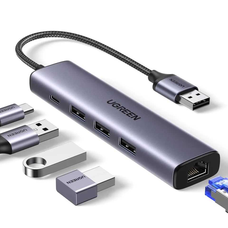 ugreen-hub-usb-3-0-ethernet-rj45-gigabit-5-in-1-in-alluminio image 1