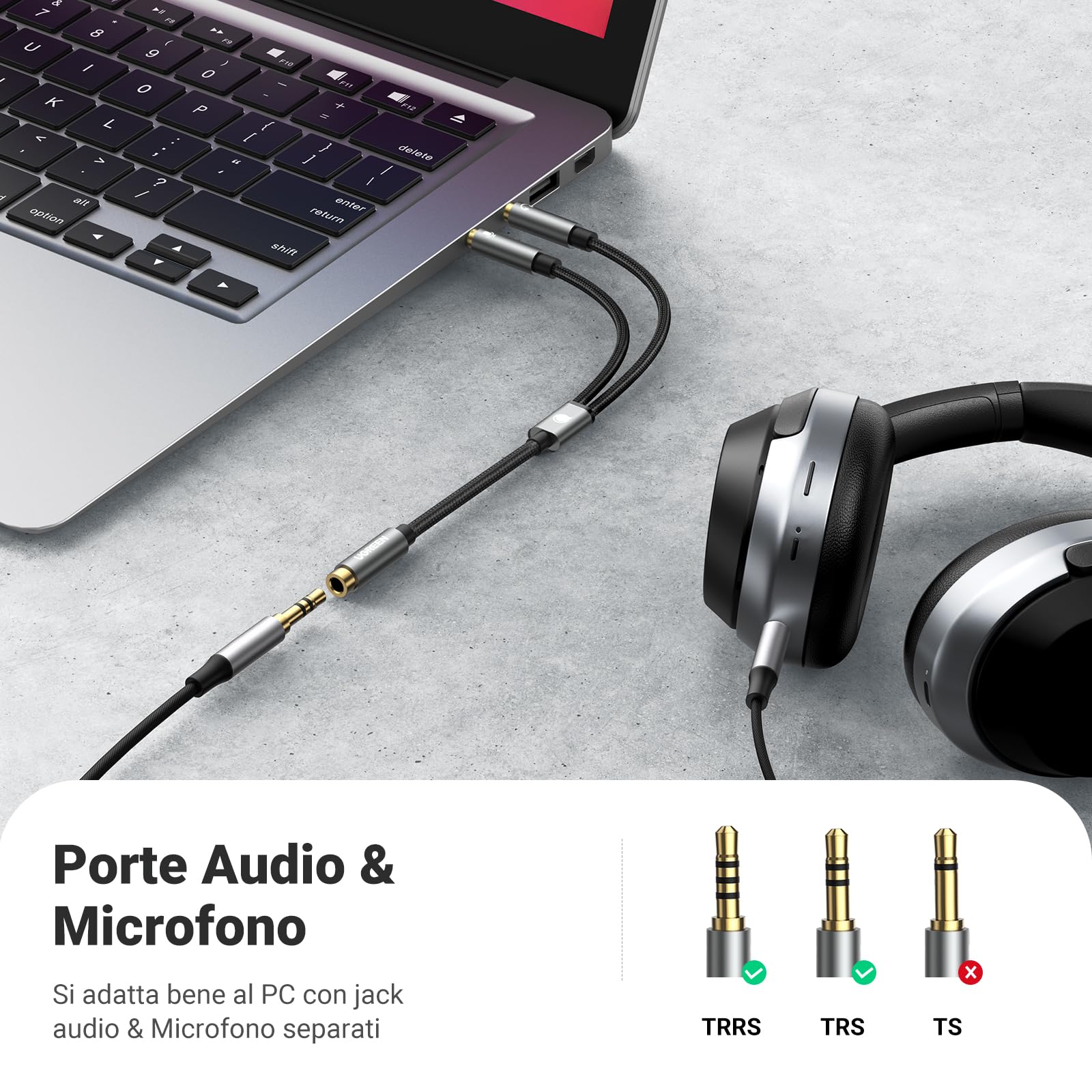 ugreen-sdoppiatore-audio-2-in-1-jack-3-5mm-cavo-adattatore-cuffie-microfono-20cm image 3
