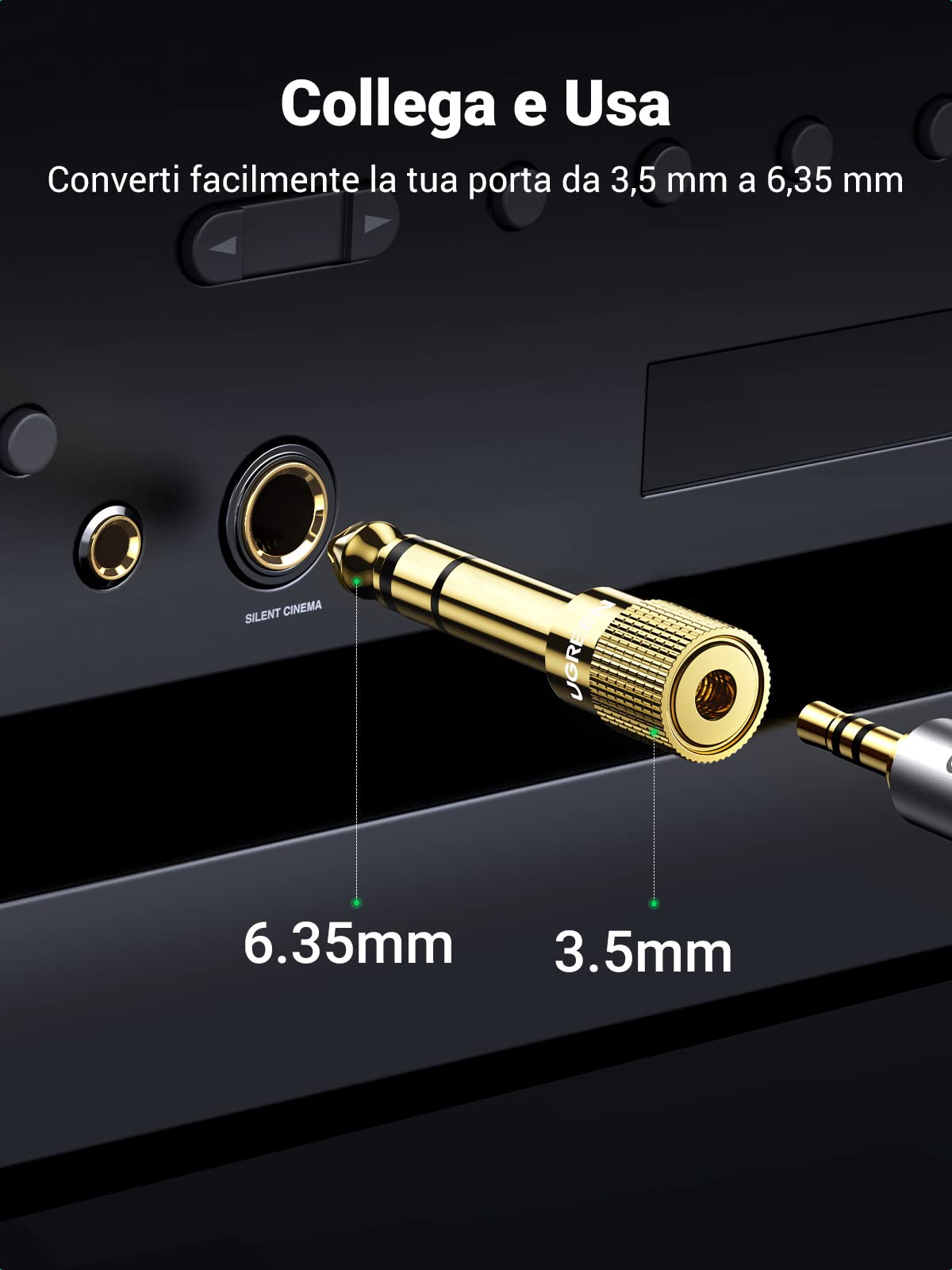 ugreen-adattatore-audio-jack-3-5mm-femmina-a-6-35mm-maschio-stereo-hifi-2-pack image 4