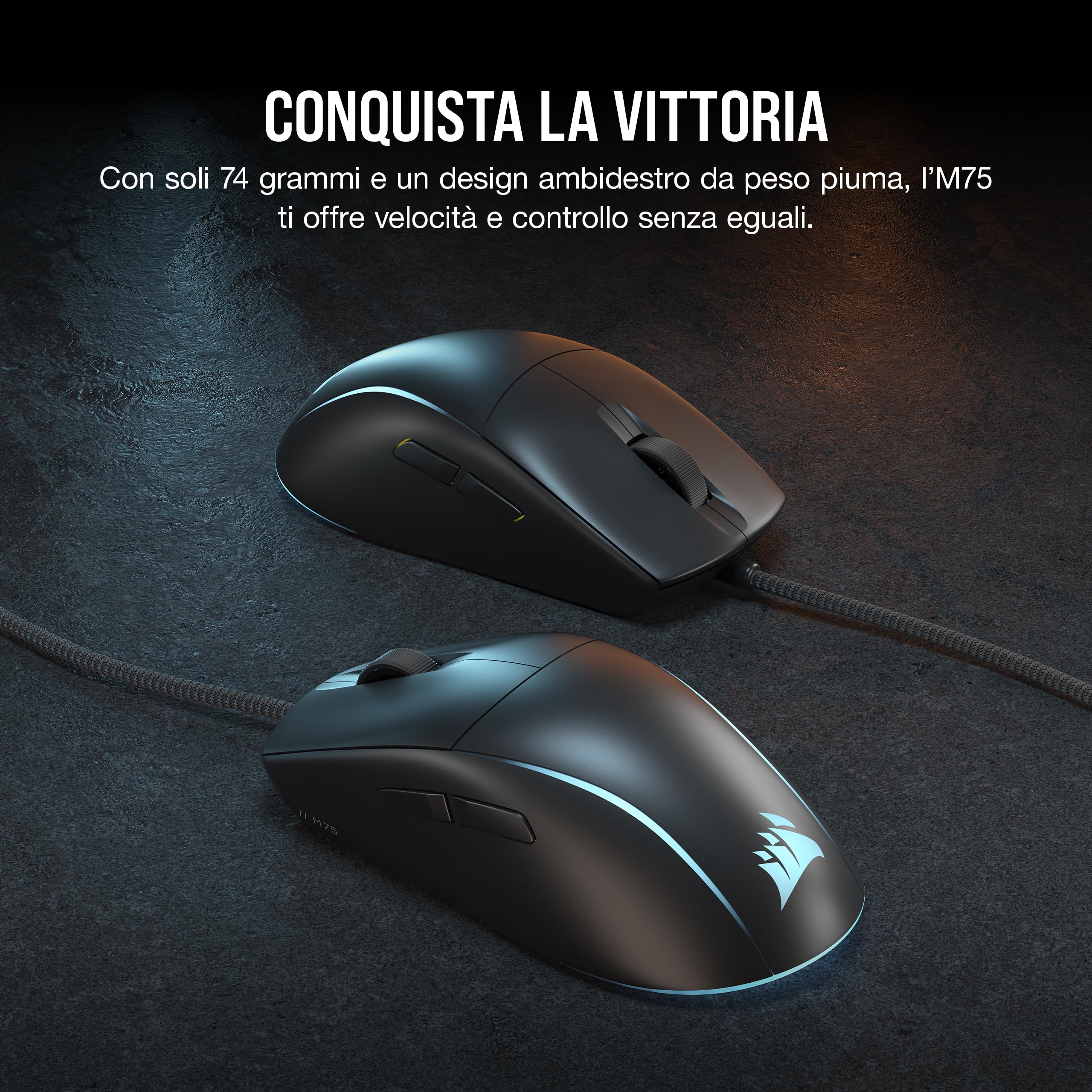 corsair-m75-wired-rgb-mouse-gaming-fps-leggero-nero image 2
