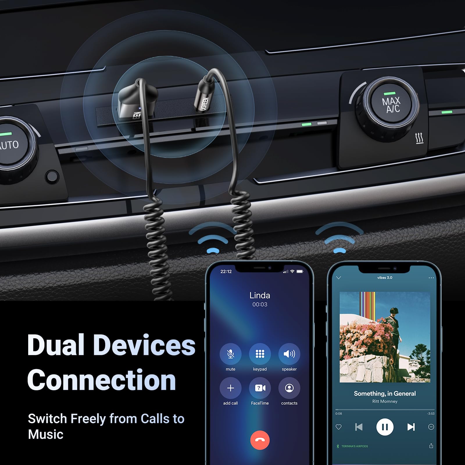 ugreen-ricevitore-bluetooth-6-0-jack-aux-usb-con-microfono-grigio image 6