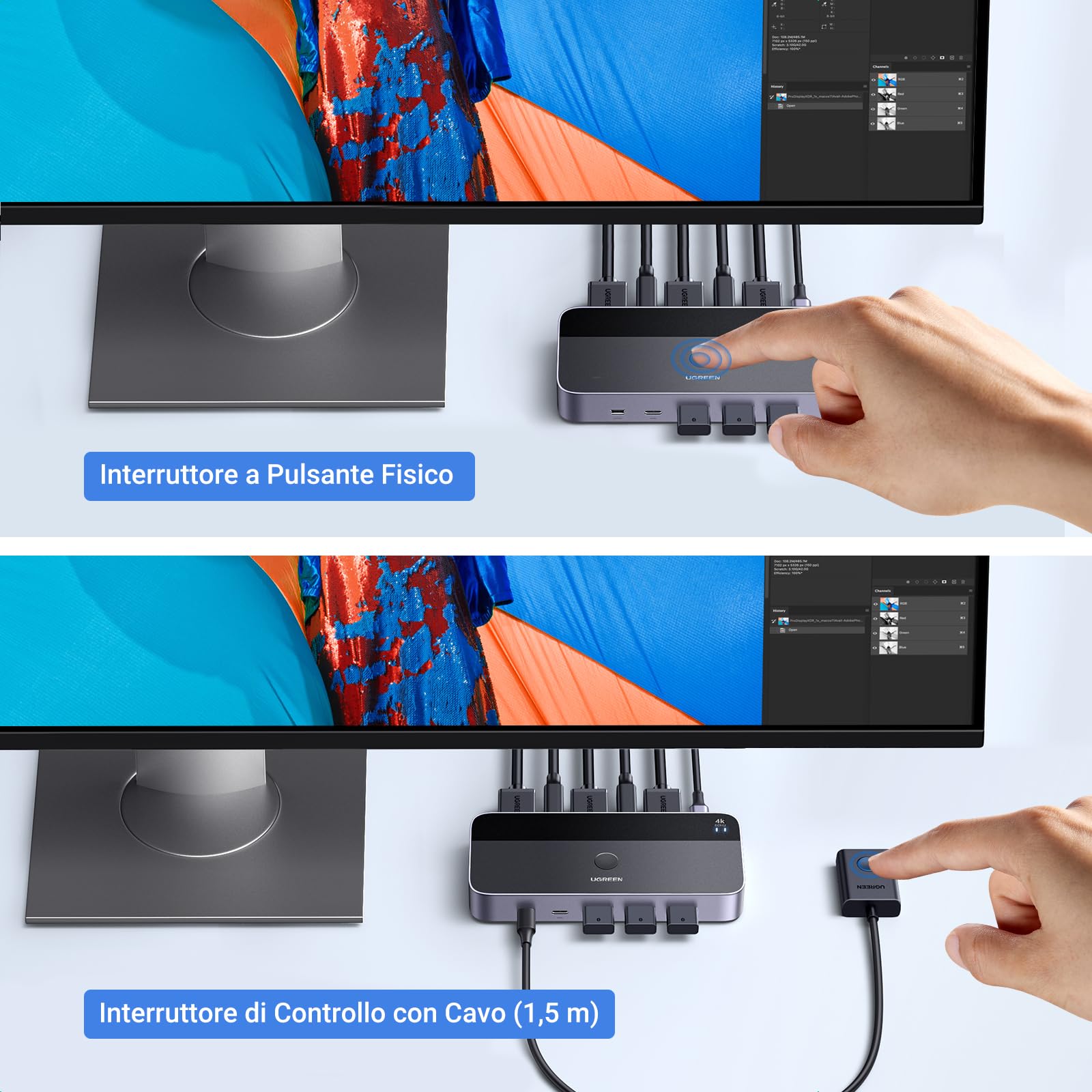 ugreen-switch-kvm-hdmi-4k-60hz-2-ingressi-1-uscita-con-hub-usb-3-0-5gbps image 5