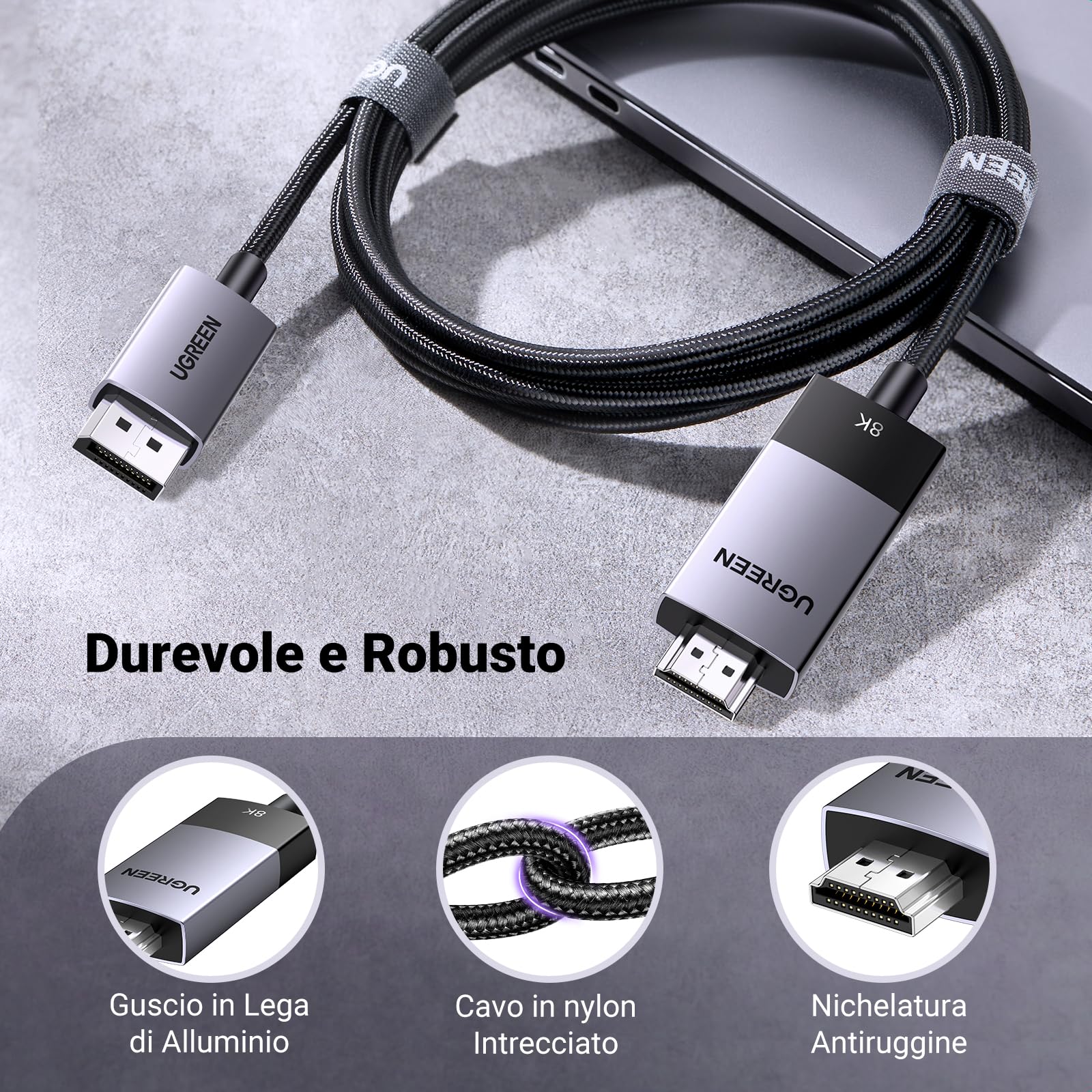 ugreen-cavo-displayport-a-hdmi-2-1-8k-60hz-2m-unidirezionale image 5