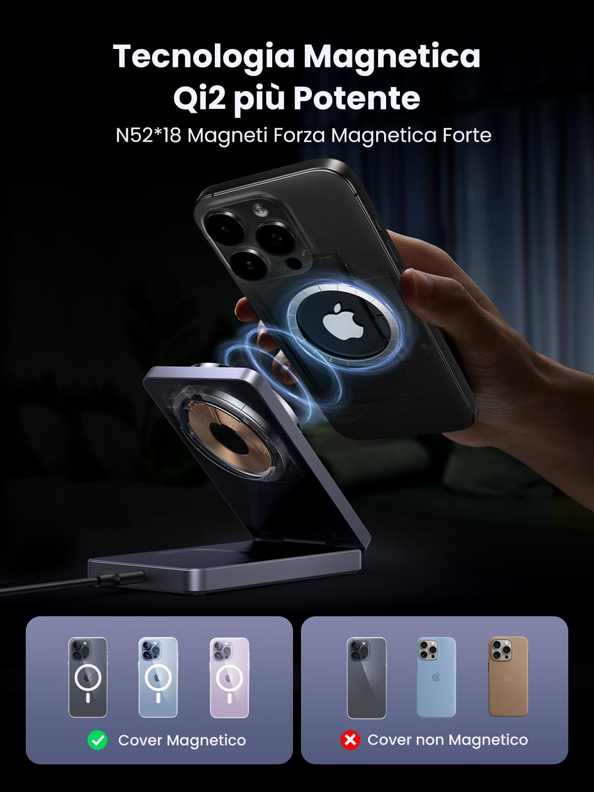 ugreen-magflow-qi2-caricatore-wireless-magnetico-2-in-1-15w-per-iphone-e-airpods image 5