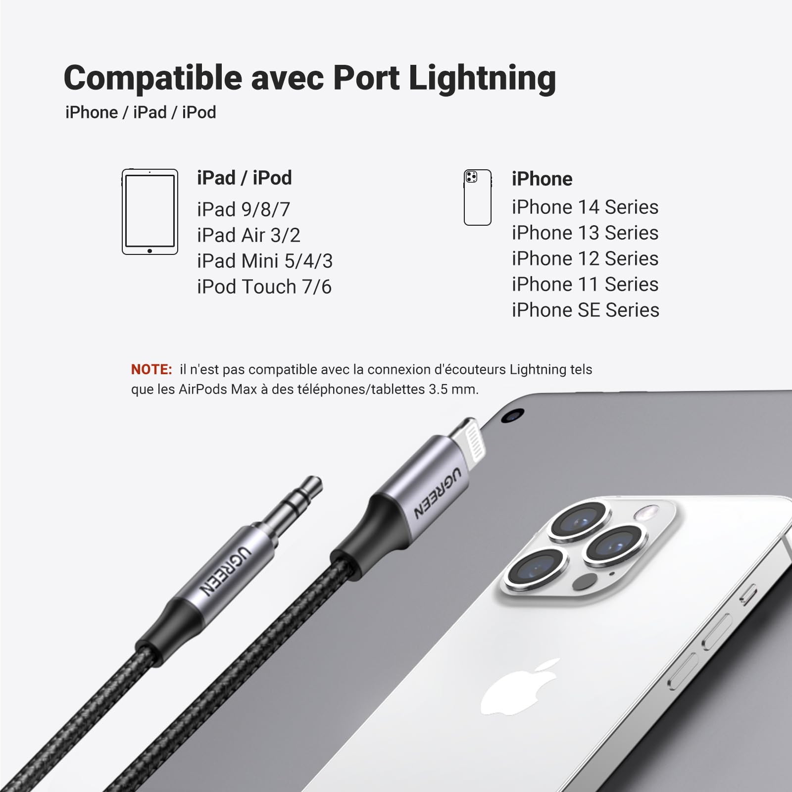 ugreen-cavo-aux-lightning-a-jack-3-5mm-mfi-1m-nylon-per-auto-e-iphone image 4