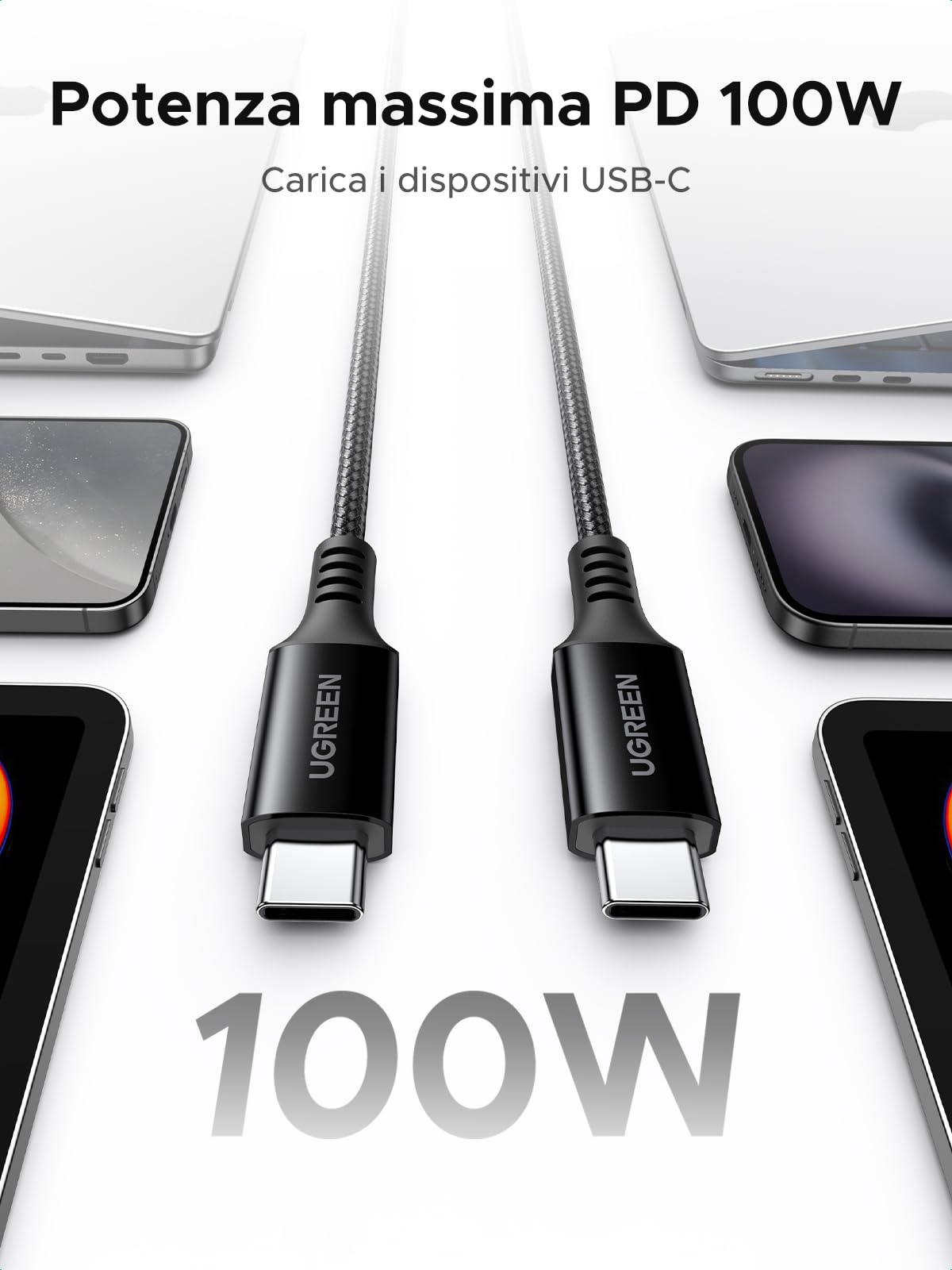ugreen-zapix-cavo-usb-c-a-usb-c-100w-pd-3-0-nylon-1m image 2