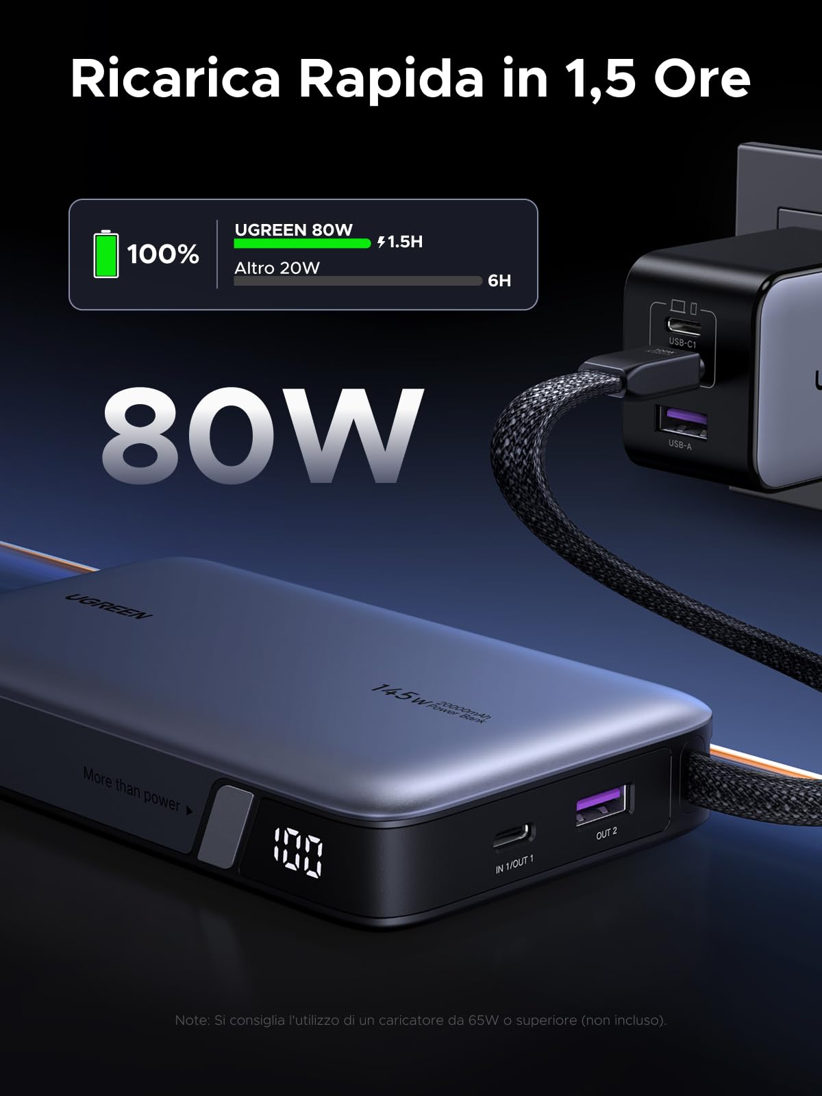 ugreen-nexode-145w-power-bank-20000mah-pd-100w-con-cavo-usb-c-integrato image 7