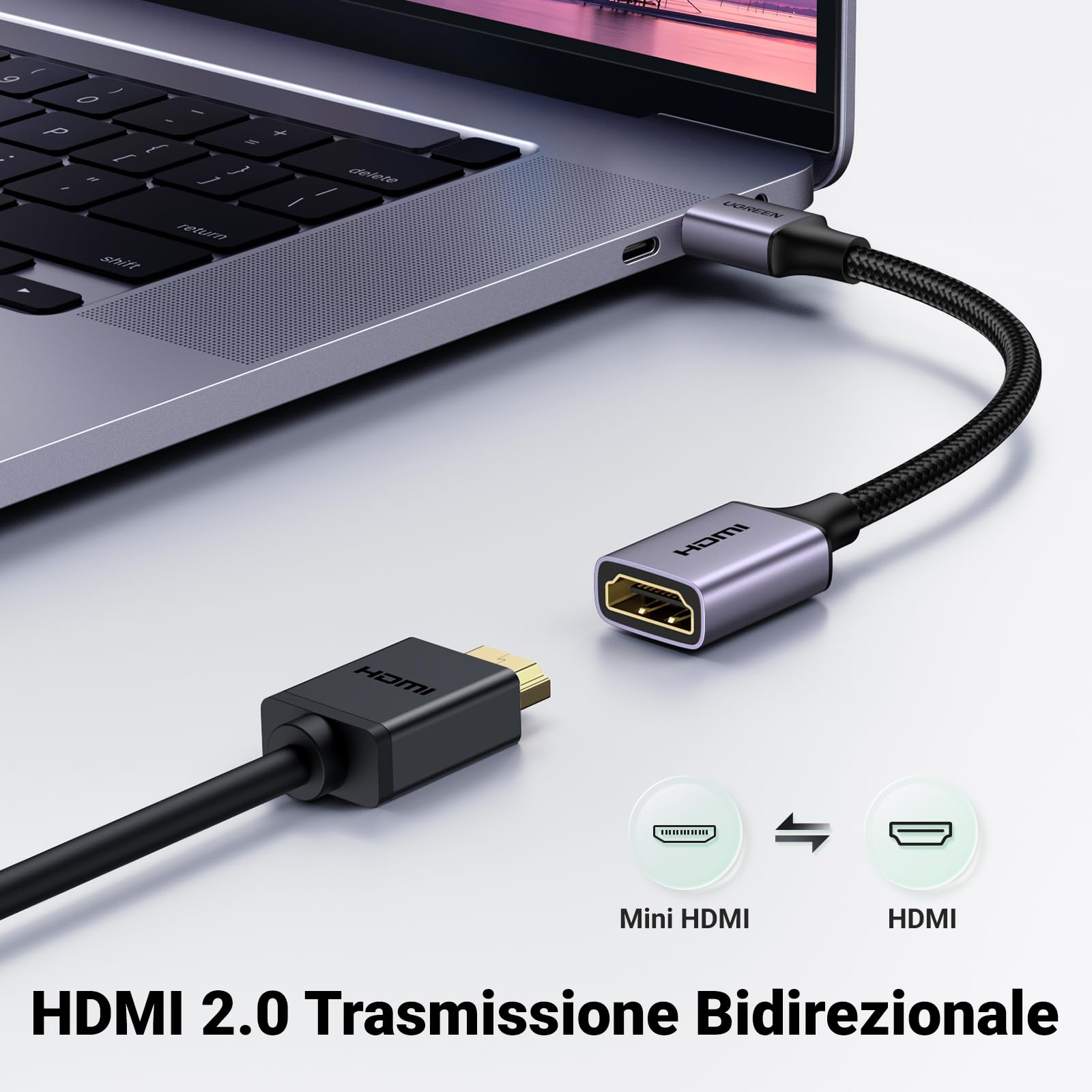 ugreen-adattatore-mini-hdmi-a-hdmi-4k-60hz-cavo-corto-25cm image 2