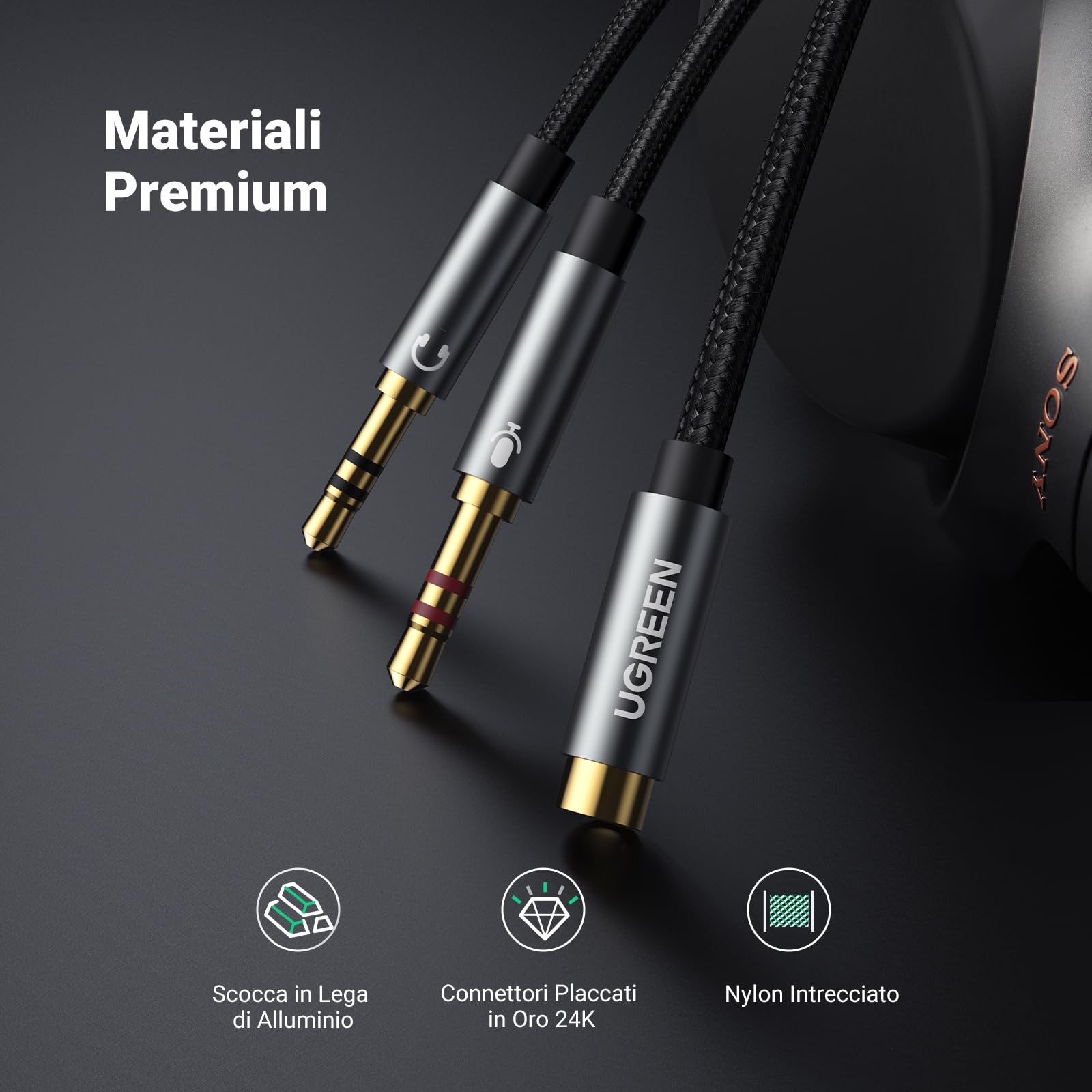 ugreen-sdoppiatore-audio-2-in-1-jack-3-5mm-cavo-adattatore-cuffie-microfono-20cm image 5