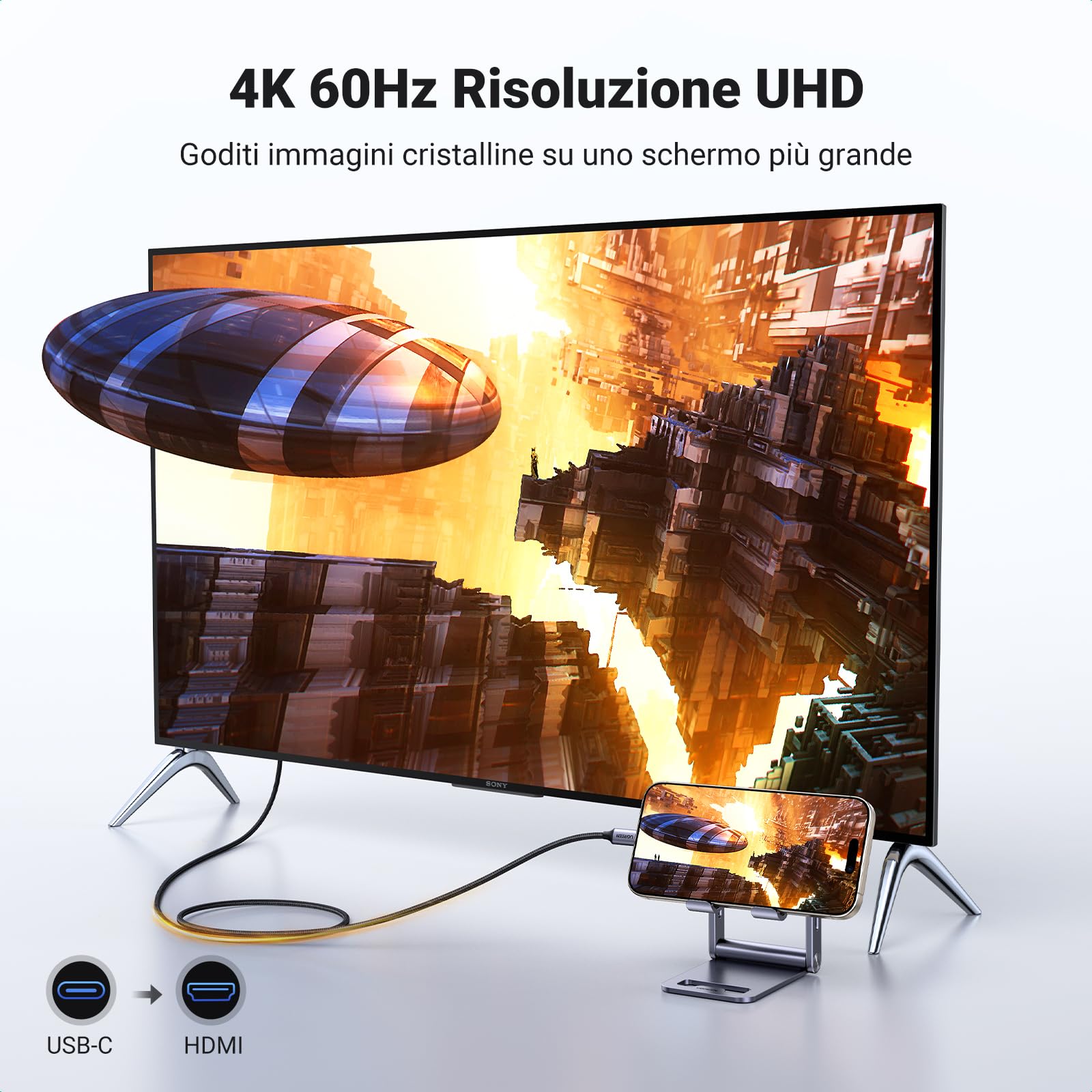 ugreen-cavo-usb-c-a-hdmi-4k-60hz-unidirezionale-2m-nylon image 2