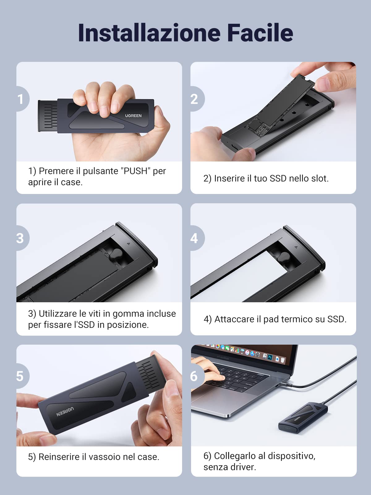 ugreen-case-ssd-m-2-nvme-pcie-usb-c-3-2-gen2-10gbps-2tb-installazione-senza-attr image 7