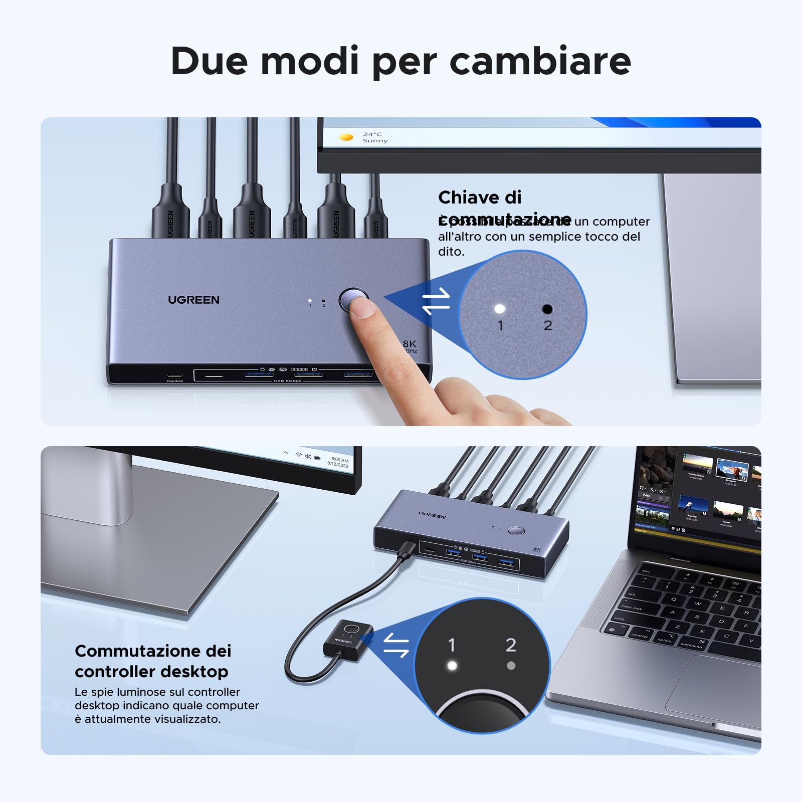 ugreen-switch-kvm-displayport-2x1-8k-60hz-con-4-usb-5gbps image 6