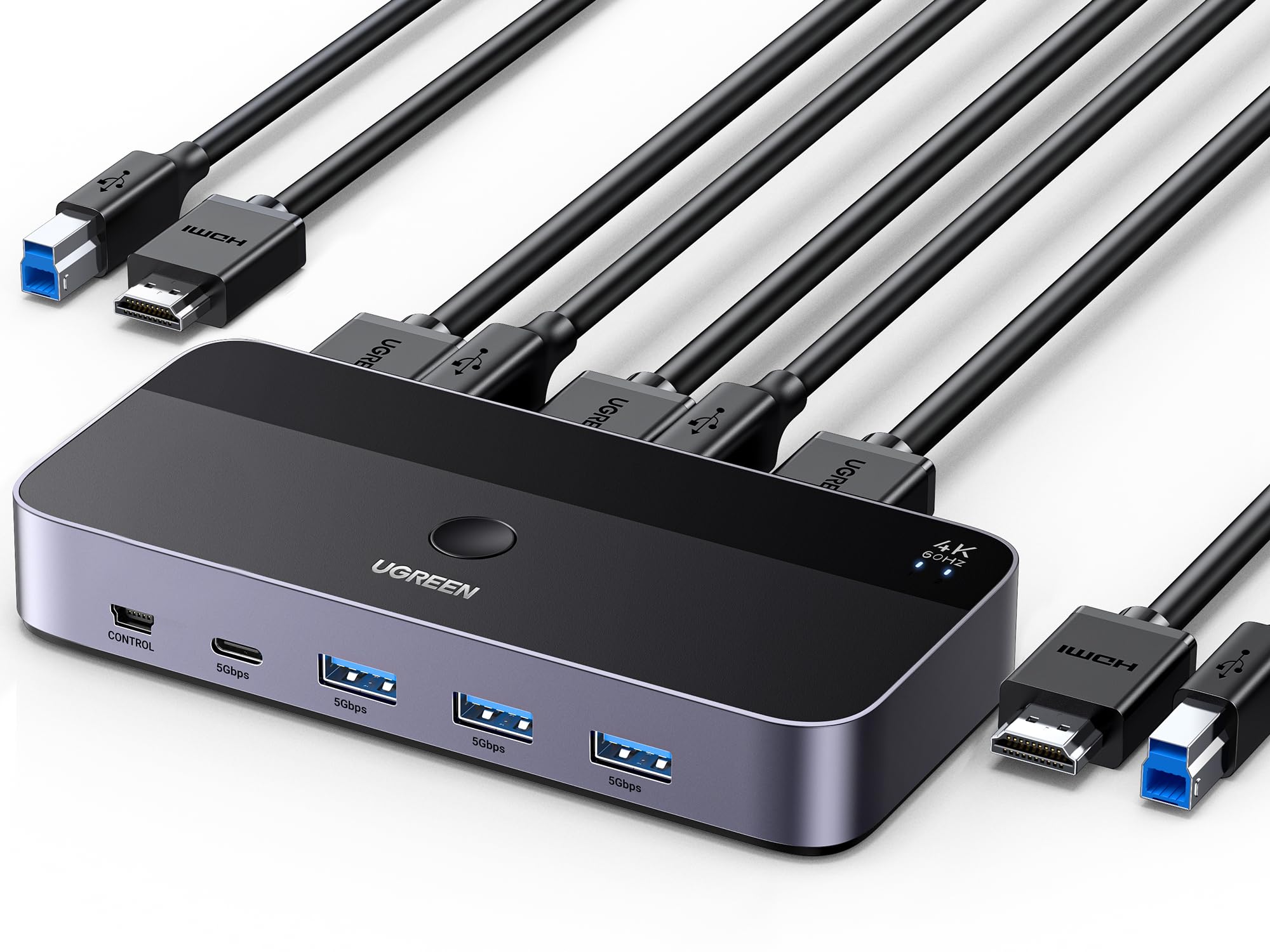 ugreen-switch-kvm-hdmi-4k-60hz-2-ingressi-1-uscita-con-hub-usb-3-0-5gbps image 1