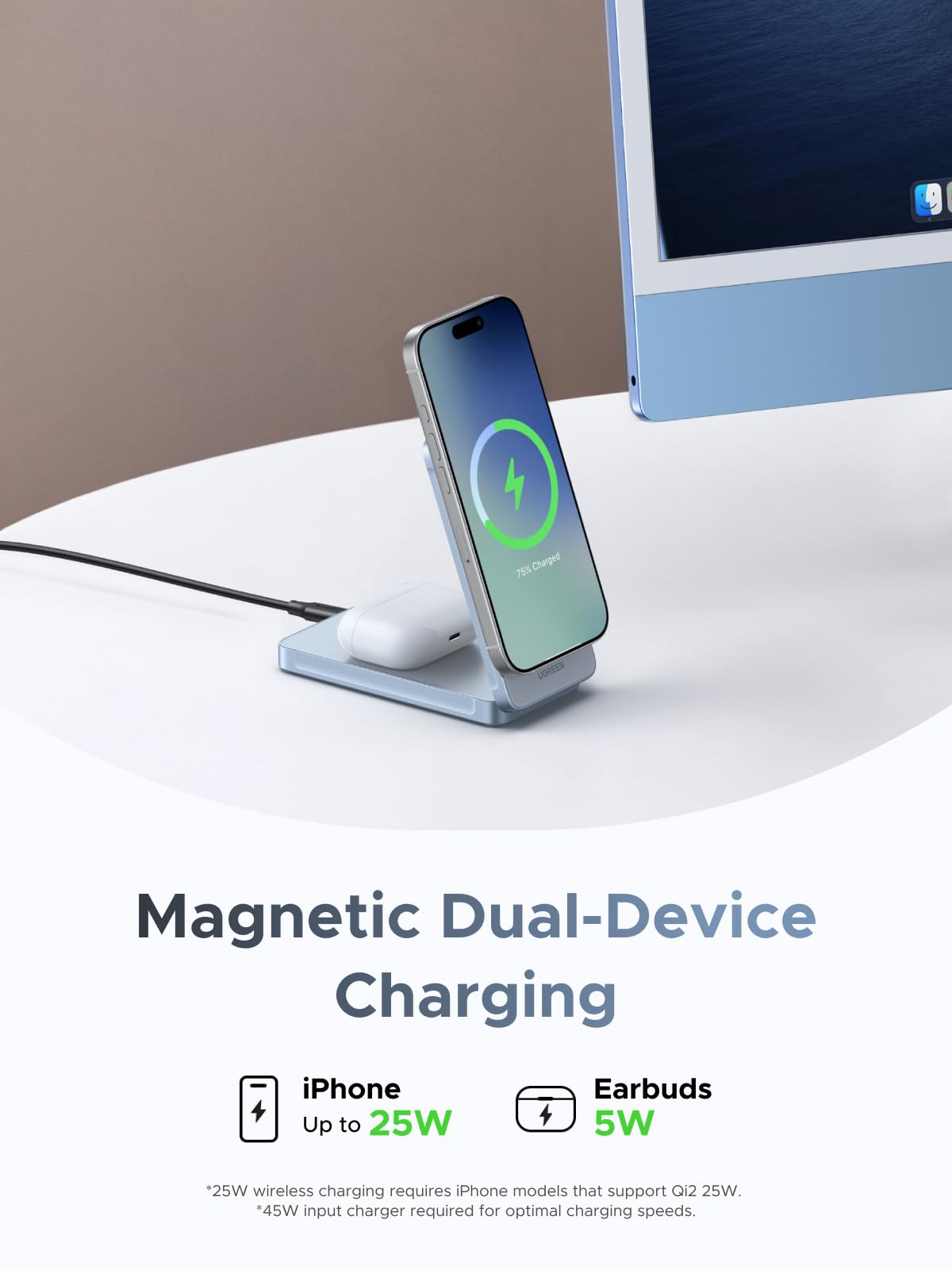 ugreen-magflow-qi2-25w-caricatore-wireless-2-in-1-magnetico-pieghevole-per-iphon image 3