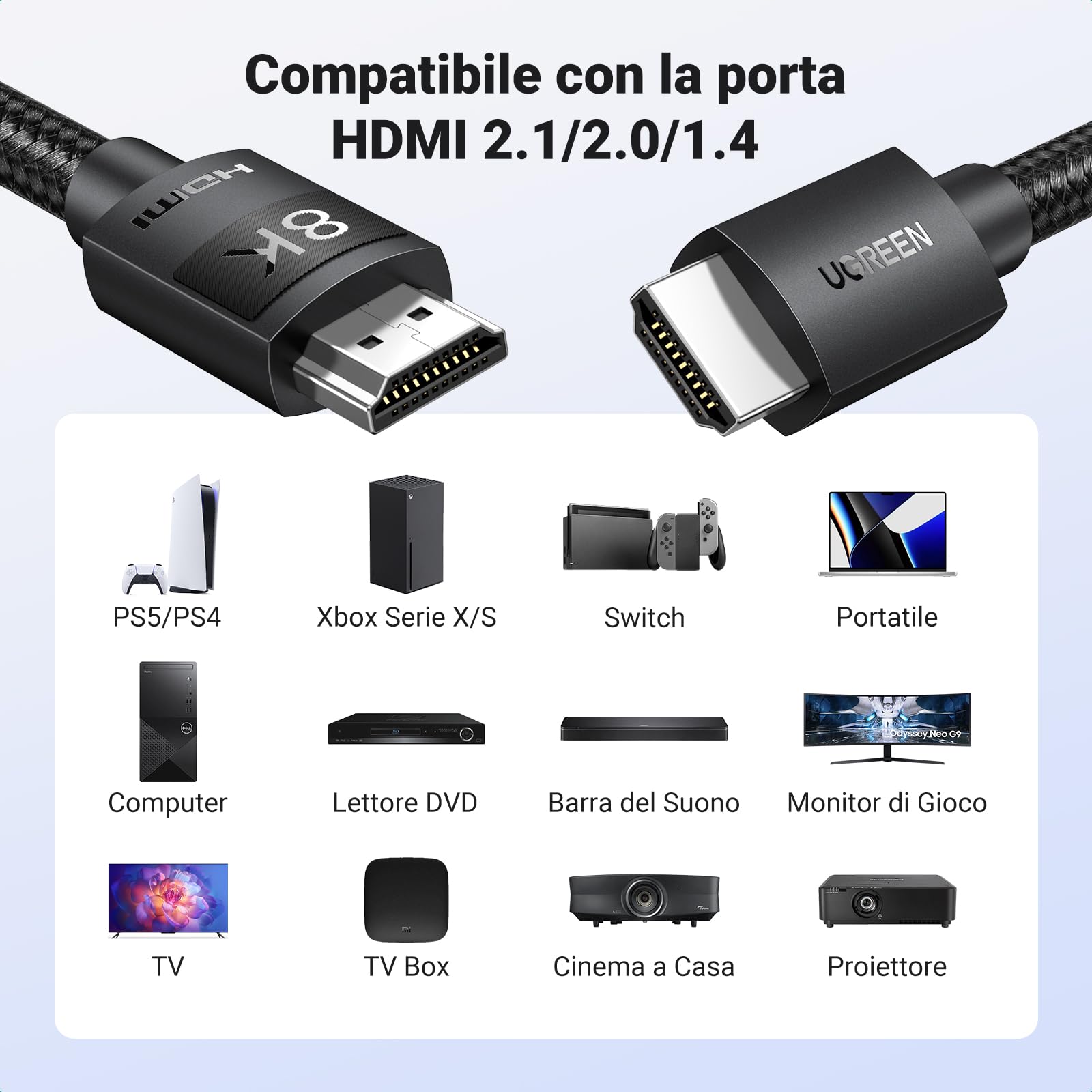 ugreen-cavo-hdmi-2-1-certificato-8k-60hz-4k-120hz-48gbps-2m-nylon image 6