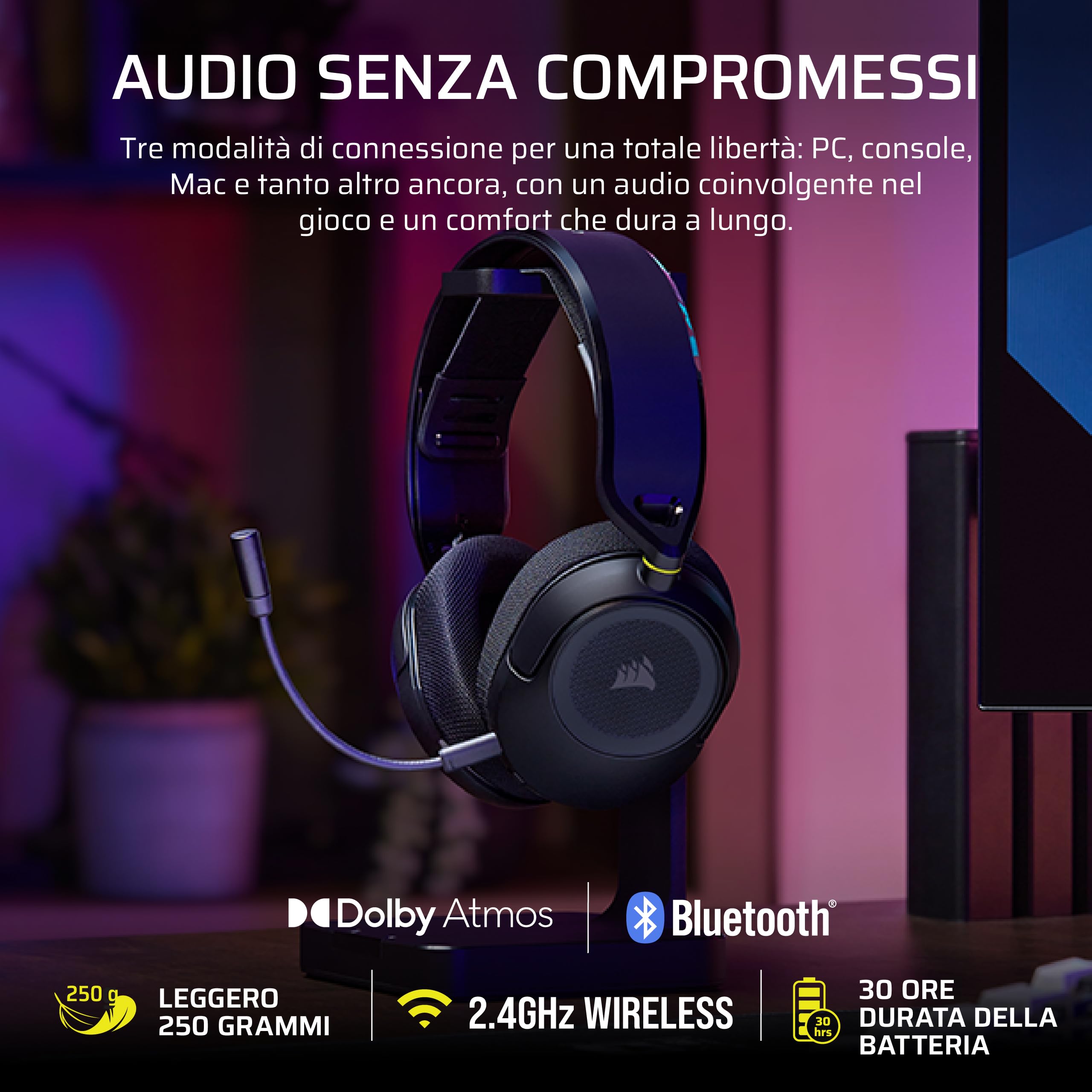 corsair-hs35-v3-cuffie-gaming-wireless-nere-2-4ghz-bluetooth-dolby-atmos image 2