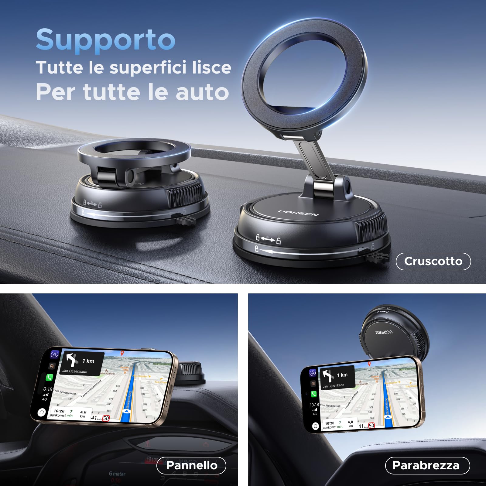 ugreen-supporto-telefono-auto-magnetico-magsafe-rotazione-360-nero image 2