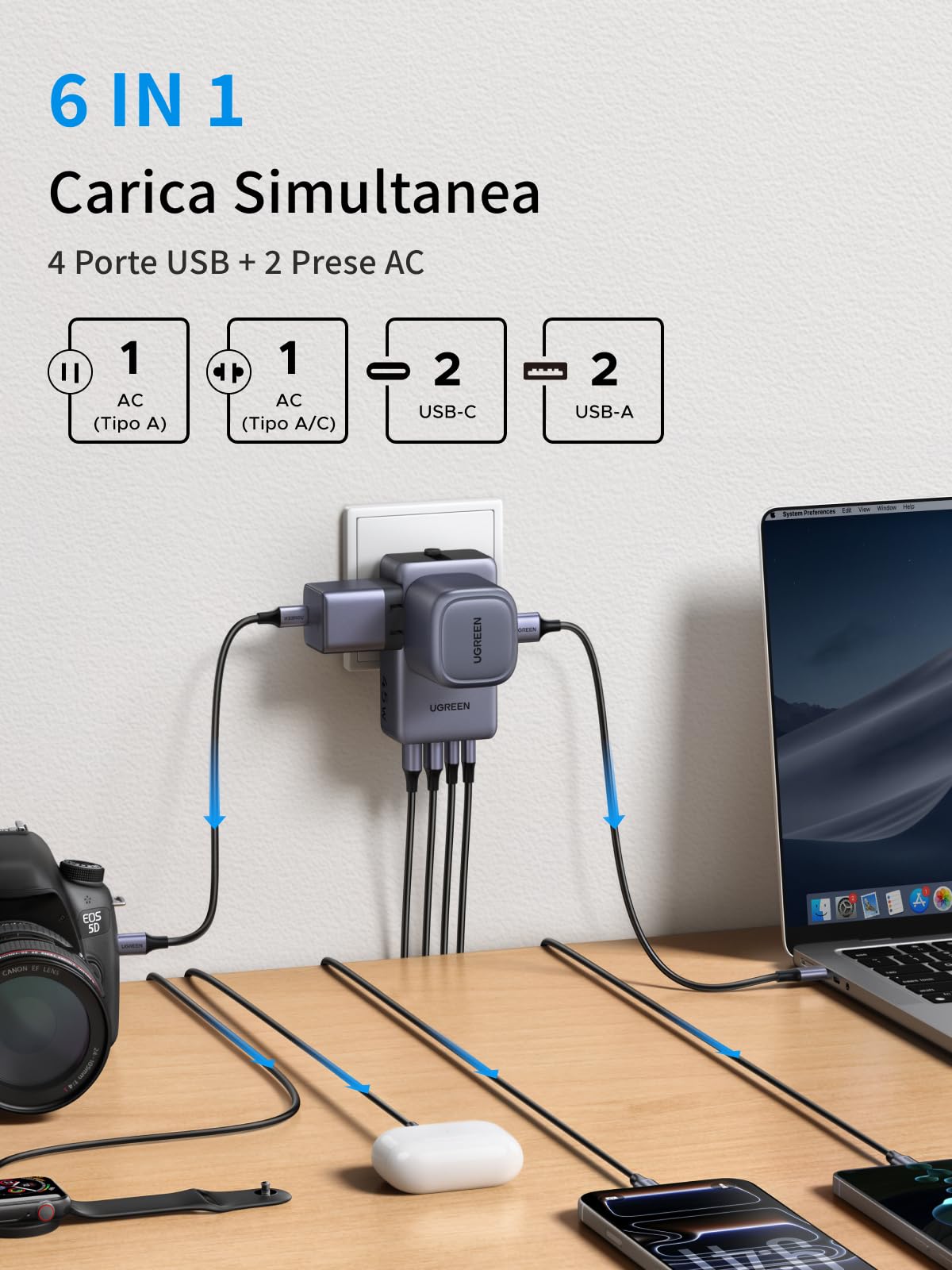 ugreen-6-in-1-adattatore-universale-da-viaggio-pd-45w-con-2-prese-ac-2-usb-c-2-u image 4