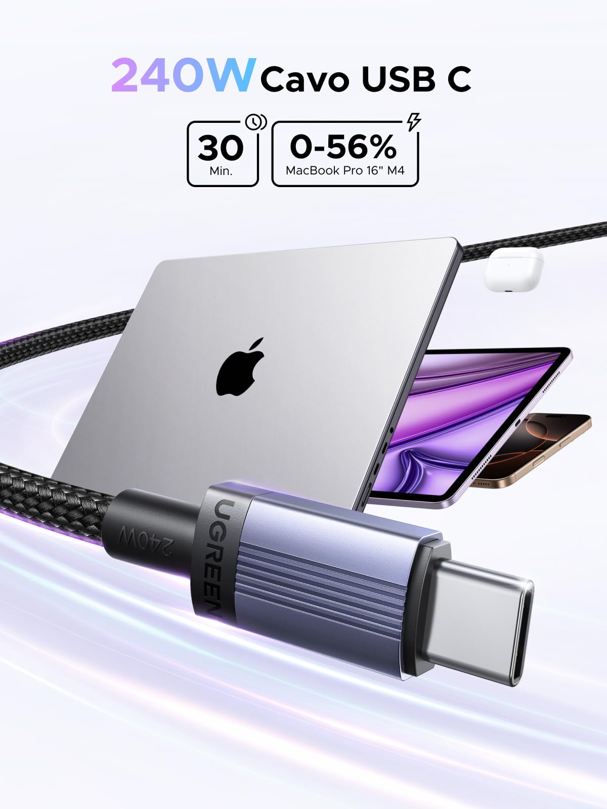 ugreen-cavo-usb-c-a-usb-c-240w-ricarica-rapida-2m-in-nylon-confezione-da-2 image 2