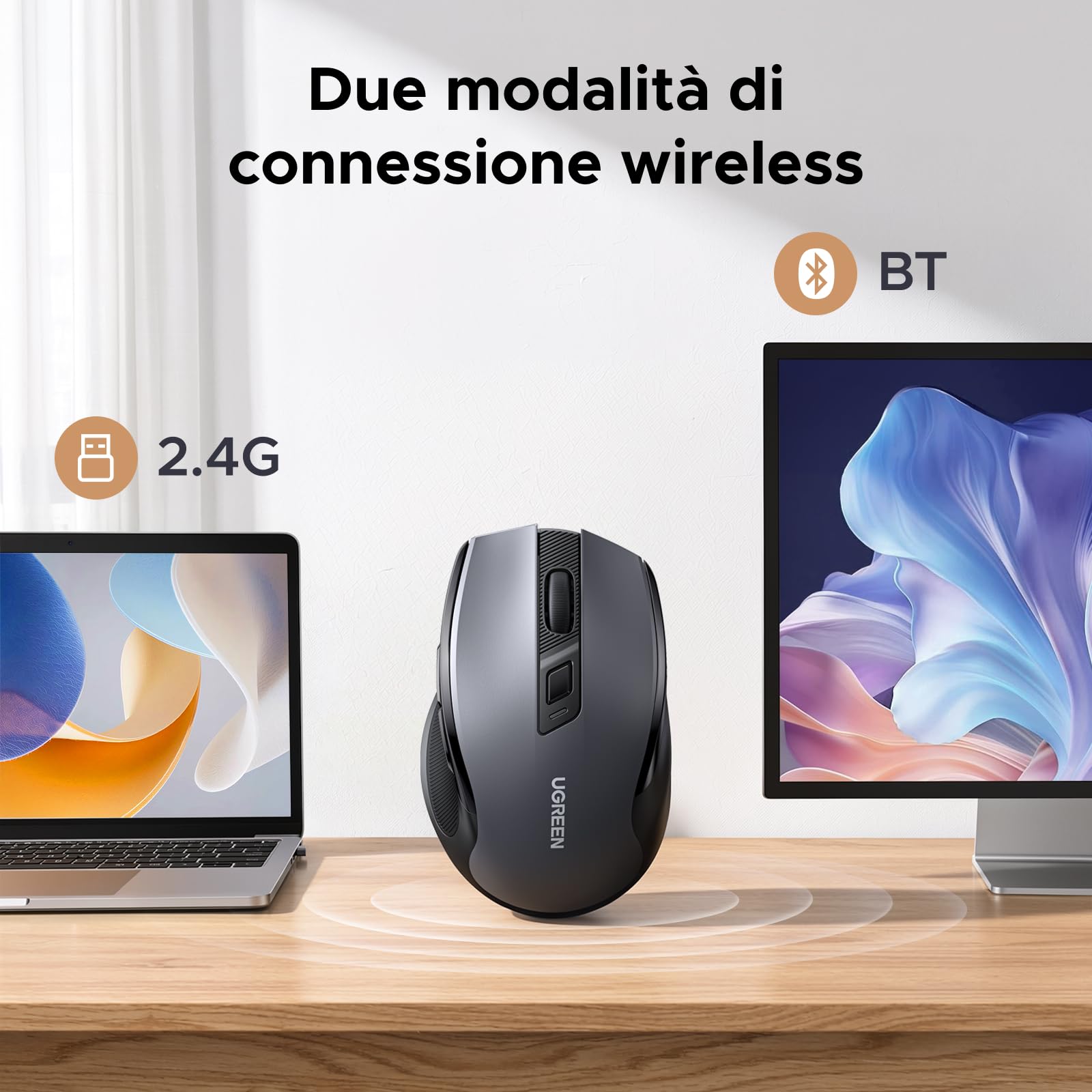 ugreen-mouse-wireless-bluetooth-2-4ghz-ricaricabile-4000-dpi-grigio-scuro image 3