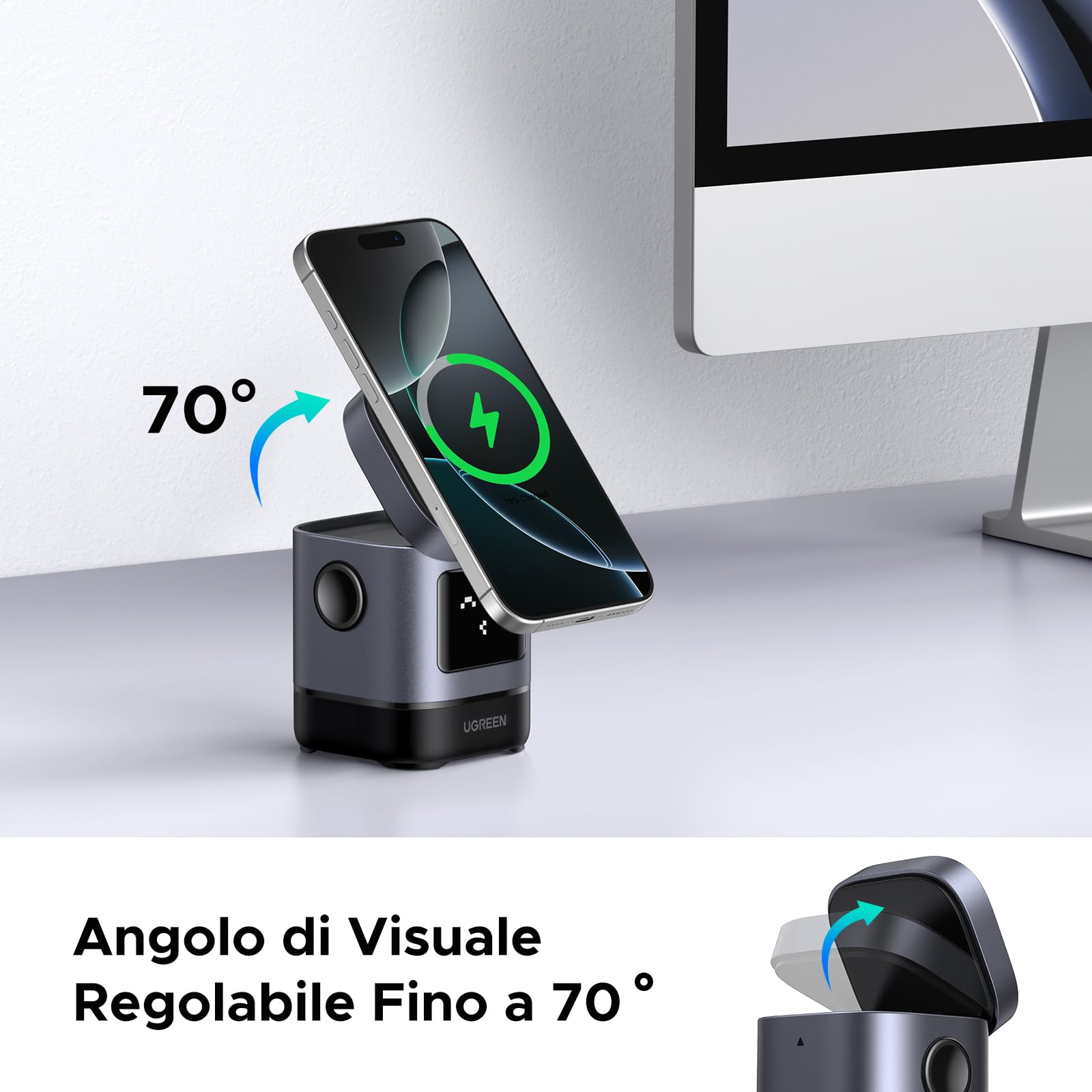 ugreen-uno-caricatore-magnetico-qi2-15w-stazione-wireless-2-in-1-con-supporto-70 image 5