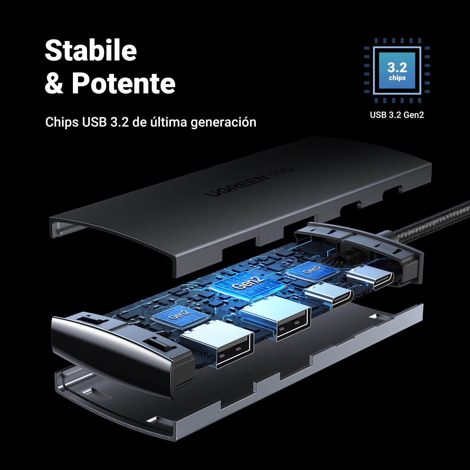 ugreen-hub-usb-c-10gbps-4-porte-alluminio-con-2x-usb-c-e-2x-usb-a-3-2 image 8