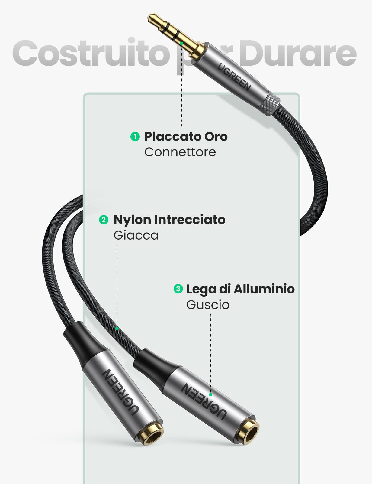ugreen-sdoppiatore-cuffie-doppio-jack-3-5-mm-maschio-a-2-femmina-in-nylon-audio- image 6
