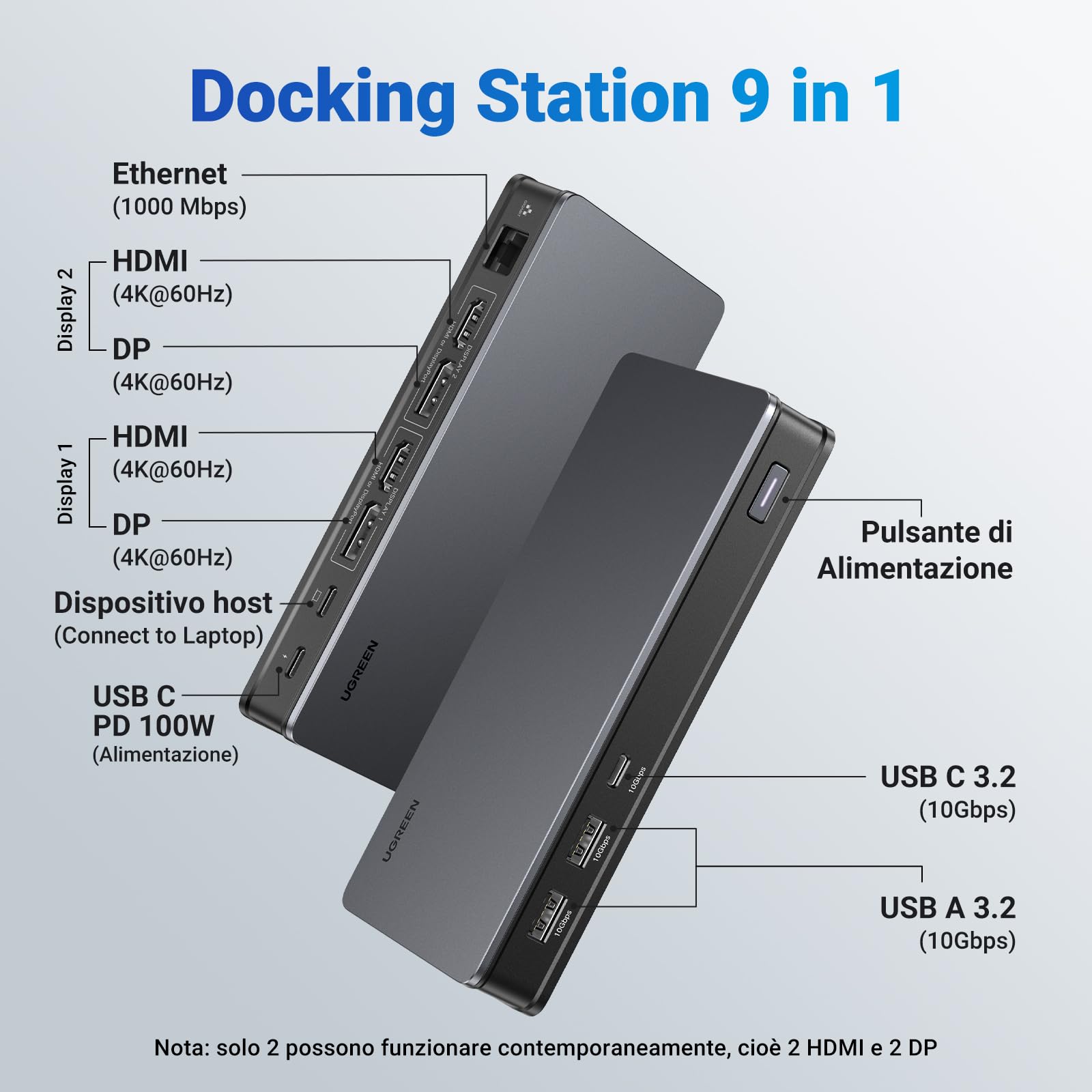 ugreen-revodok-pro-209-hub-usb-c-docking-station-9-in-1-doppio-4k image 2
