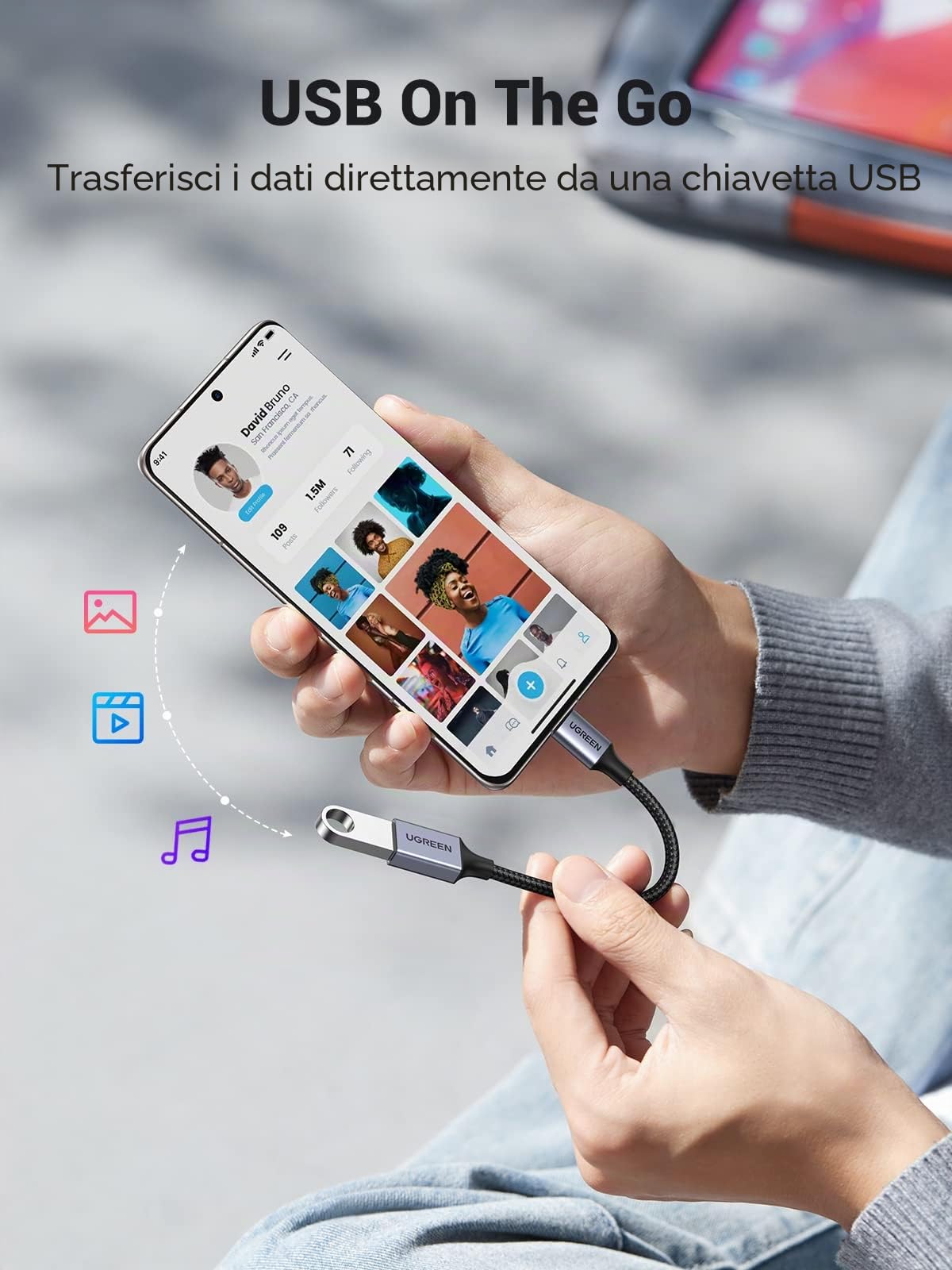 ugreen-adattatore-otg-usb-c-a-usb-3-0-femmina-cavo-5gbps-nylon-grigio image 5