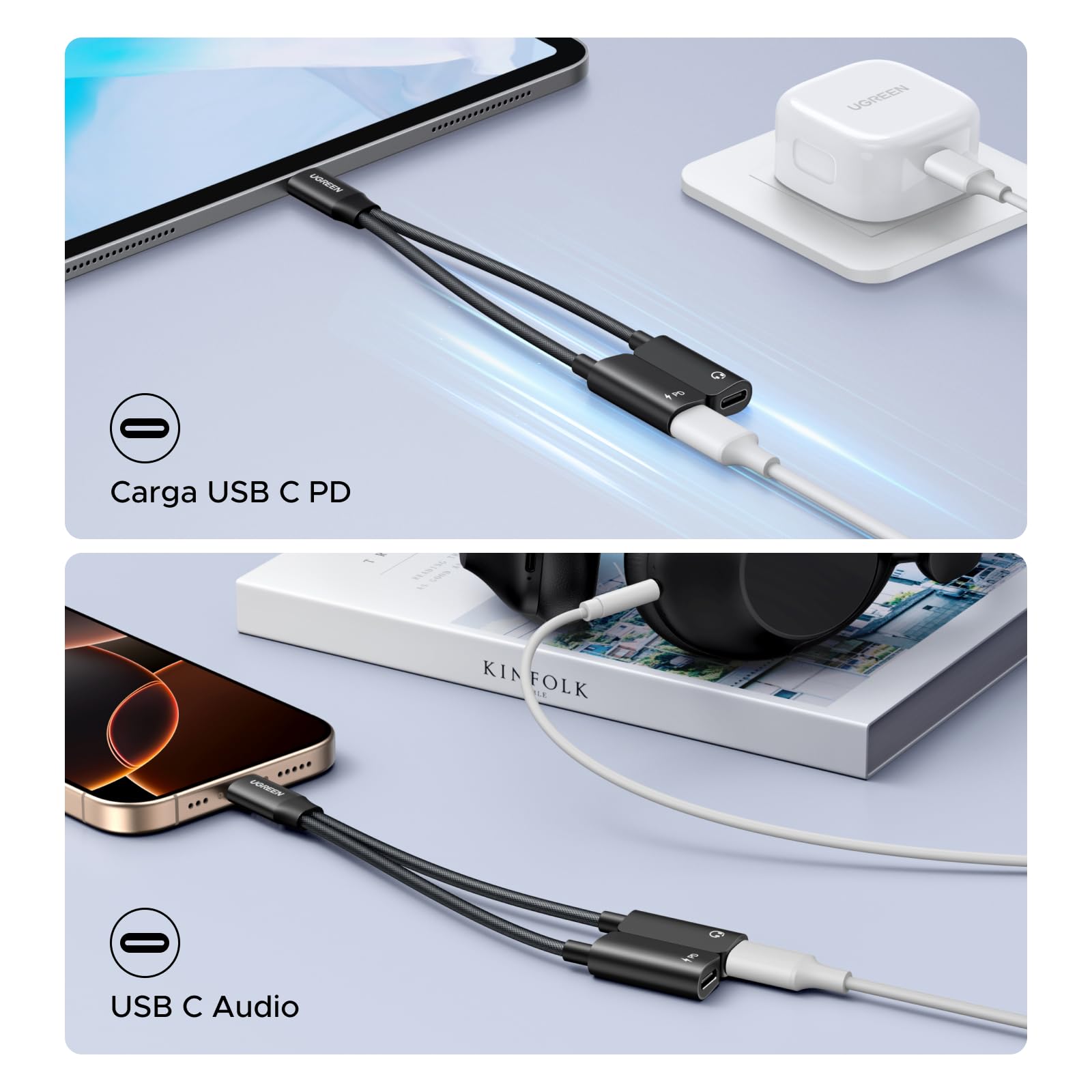 ugreen-adattatore-usb-c-a-usb-c-2-in-1-pd-60w-audio-hi-res-96khz-24bit-magnetico image 8