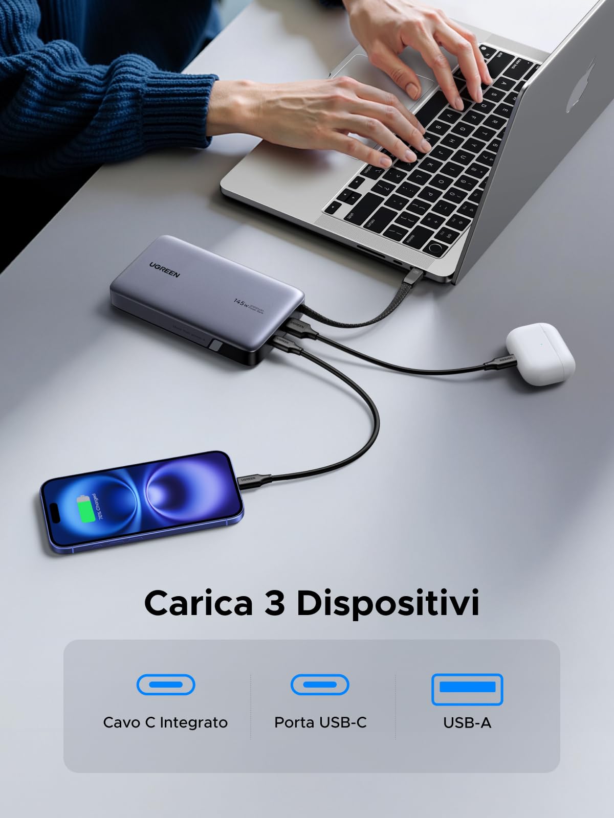 ugreen-nexode-145w-power-bank-20000mah-pd-100w-con-cavo-usb-c-integrato image 5