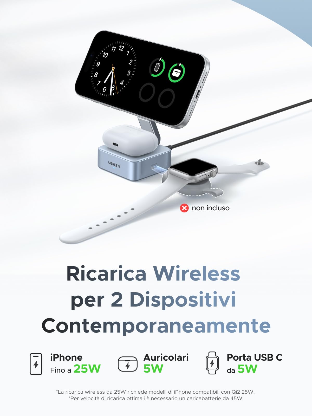 ugreen-magflow-qi2-25w-stazione-di-ricarica-wireless-2-in-1-per-iphone-e-airpods image 3
